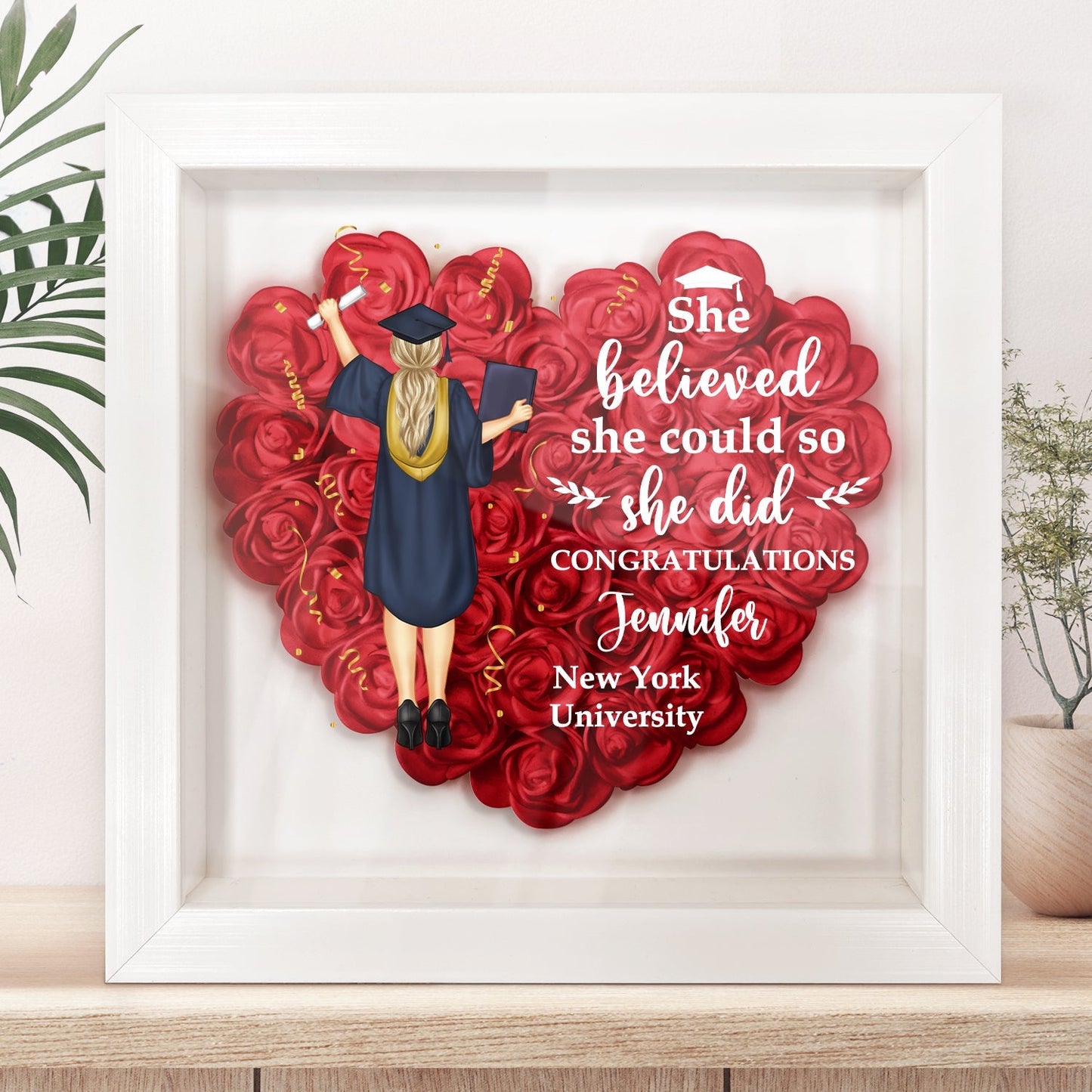 Flower Shadow Box – Personalized Graduation Gift - De Krys