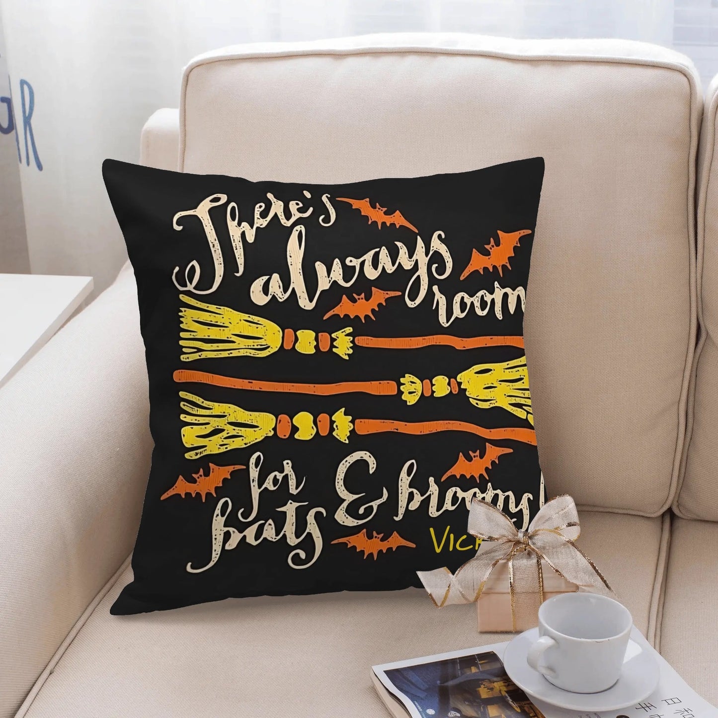 Haunted House Halloween Pillow Cover – 15.7x15.7” Washable Throw with Hidden Spooky Details - De Krys