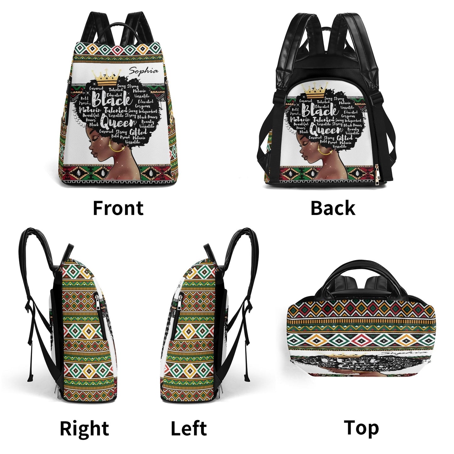 Personalized Afrocentric Backpack • Custom Black Queen Bag - De Krys