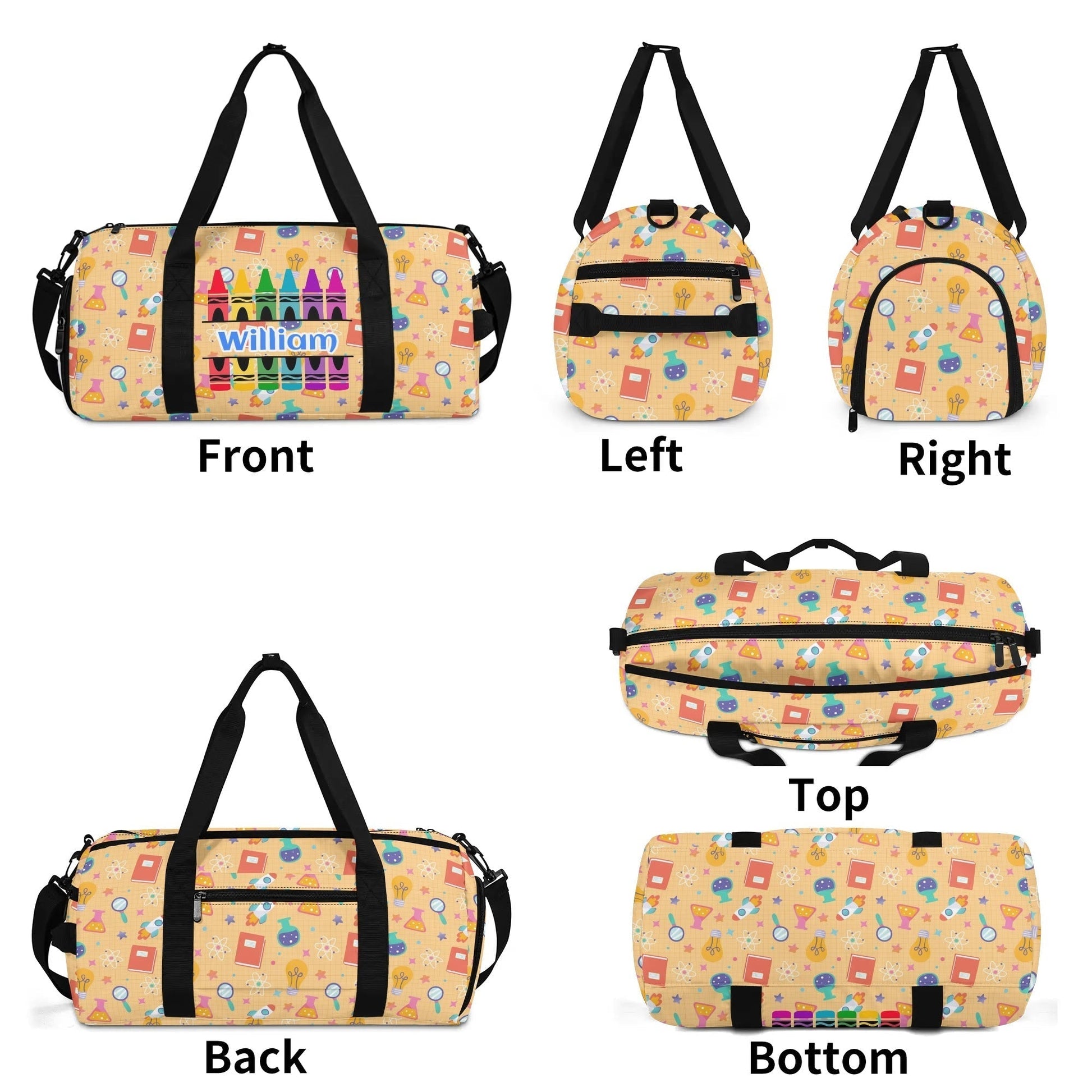 Personalized crayon duffel bag for kids – durable, lightweight, and fun design with custom name