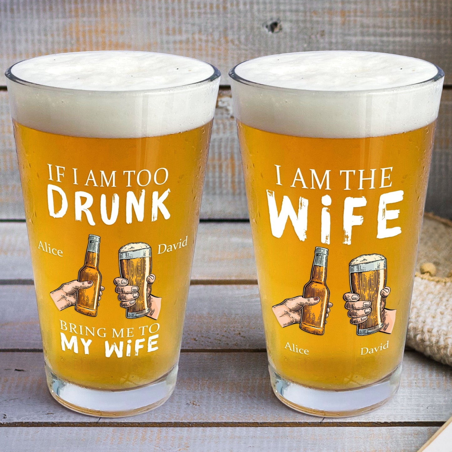 Personalized Drunk Rescue Beer Glass – Custom Husband & Wife - De Krys