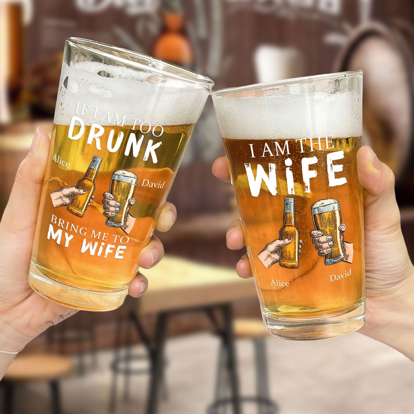 Personalized Drunk Rescue Beer Glass – Custom Husband & Wife - De Krys