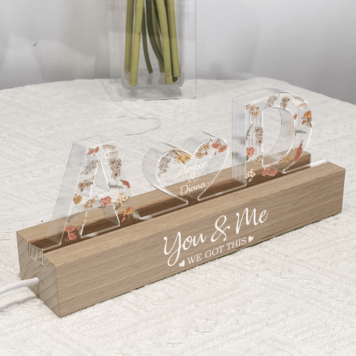 Personalized Floral LED Night Light – You & Me “We Got This” Lamp - De Krys