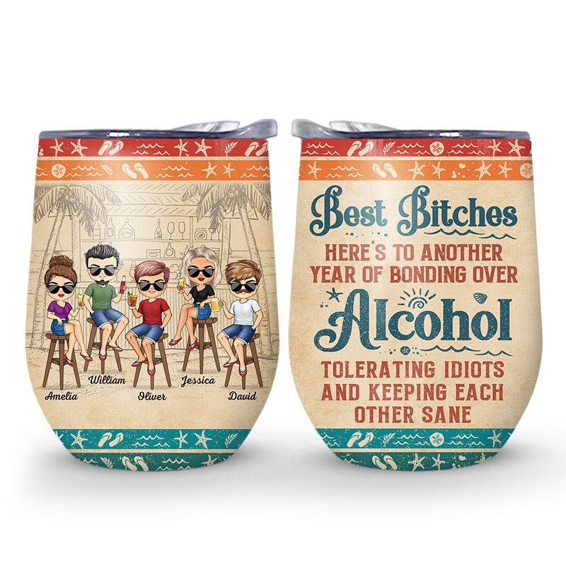 Durable stainless steel personalized tumbler with vivid print, custom names, and fun beach-themed details