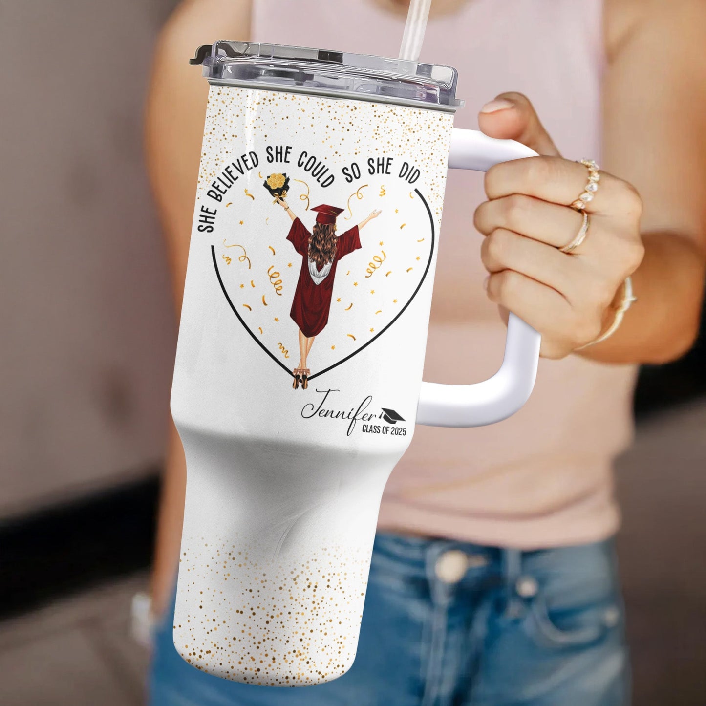 Personalized Graduation Tumbler – She Believed She Could So She Did | Custom Grad Gift - De Krys