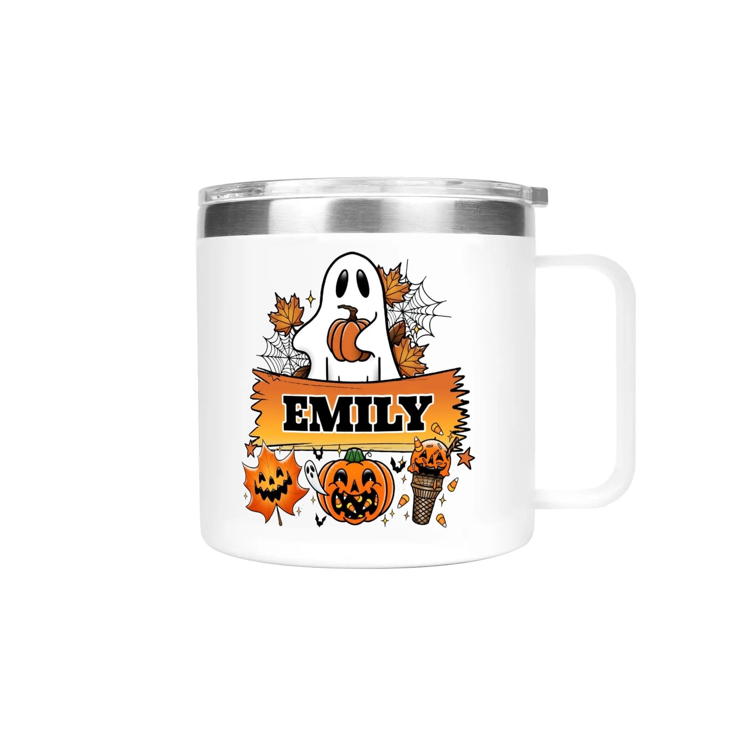 Personalized Halloween Ghost Mug – Custom Name | Fall Coffee Cup with Pumpkin & Jack - o’ - Lanterns - De Krys