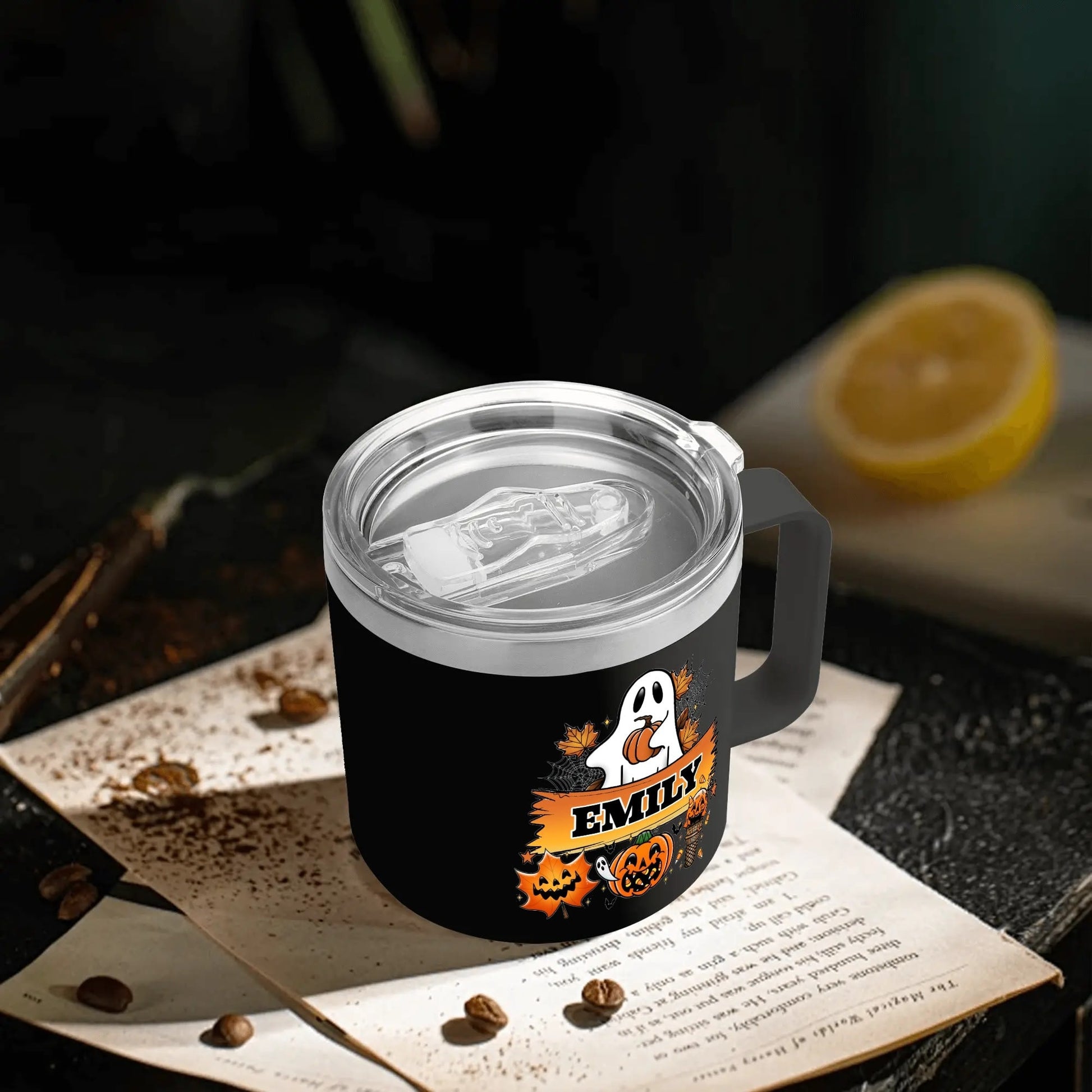 Personalized Halloween Ghost Mug – Custom Name | Fall Coffee Cup with Pumpkin & Jack - o’ - Lanterns - De Krys