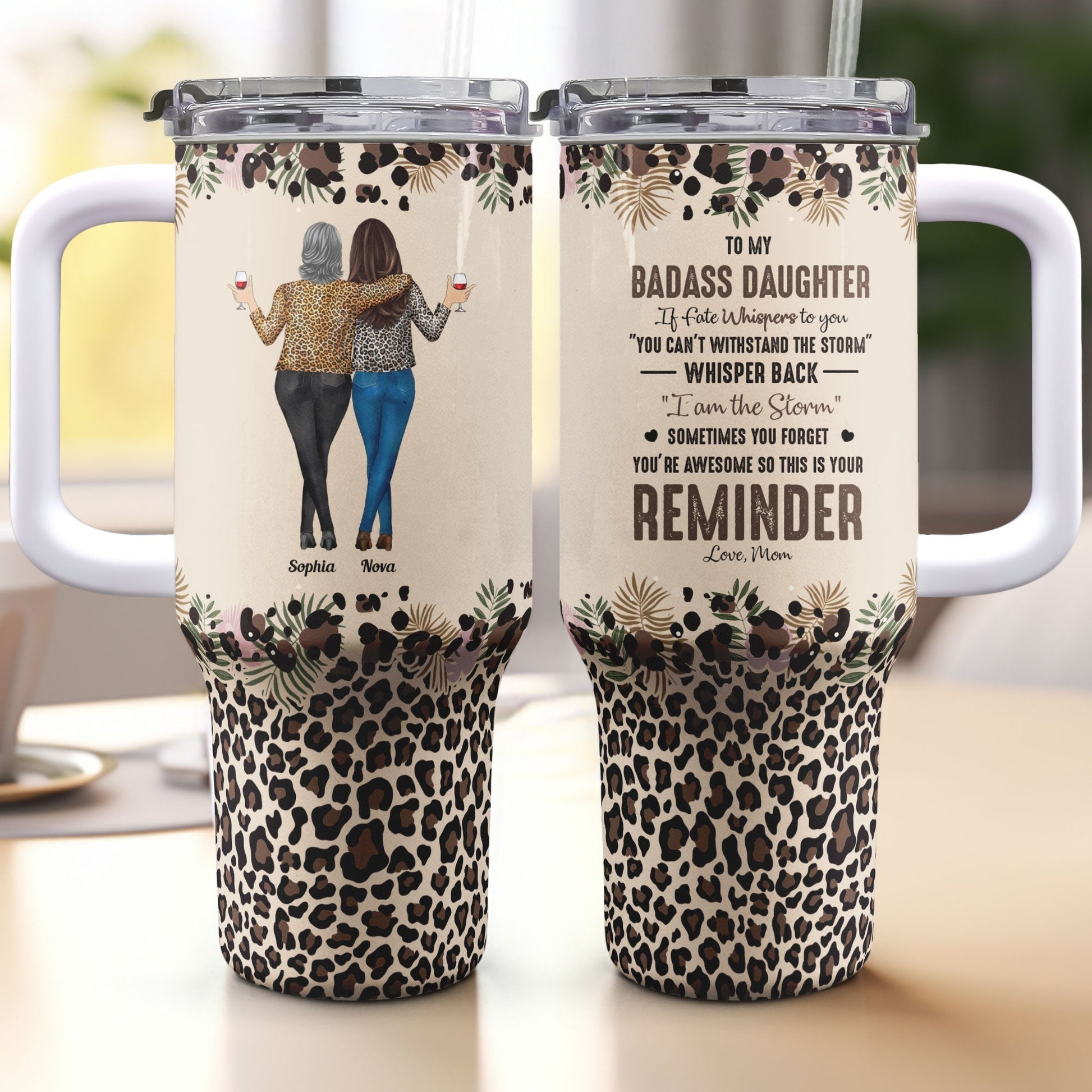 Close-Up of Custom Mother Daughter Gift Tumbler 40oz with Names