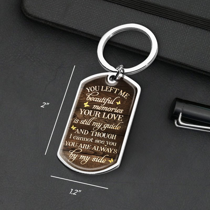 Custom remembrance keychain with heartfelt quote and wooden frame design
