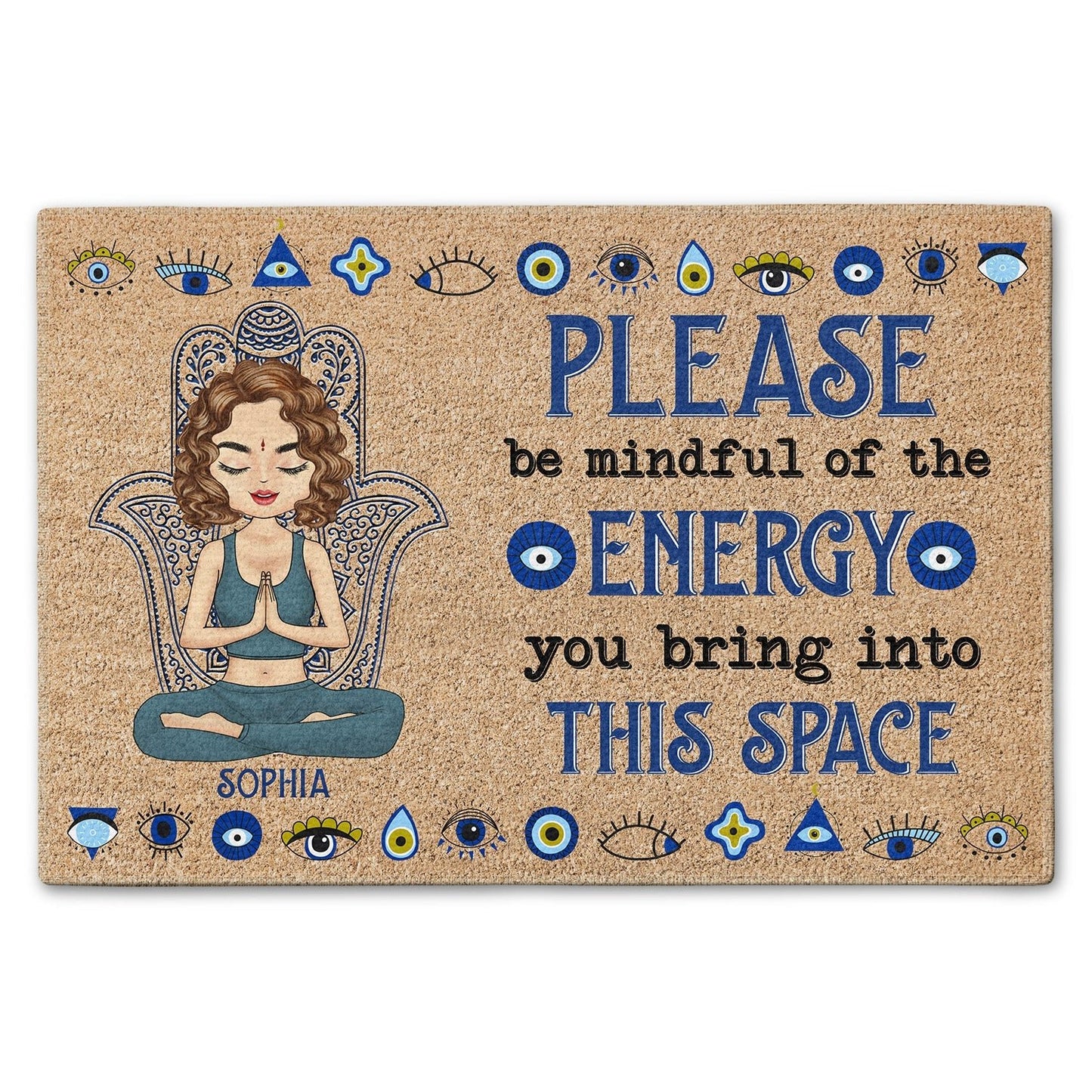 Personalized Mindful Energy Yoga Doormat – Custom Name Mat - De Krys