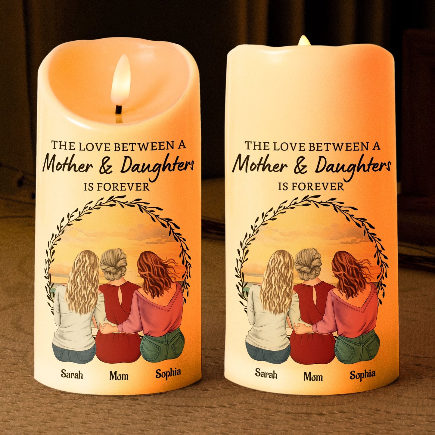 Personalized Mother & Daughters LED Candle – Custom Family Gift - De Krys