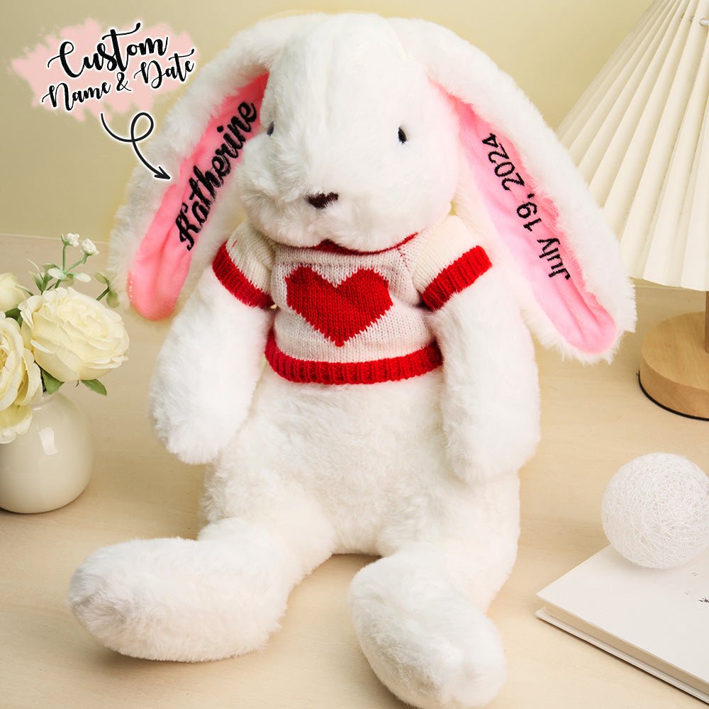 Personalized Name Plush Bunny – Custom Embroidered Ear Toy - De Krys