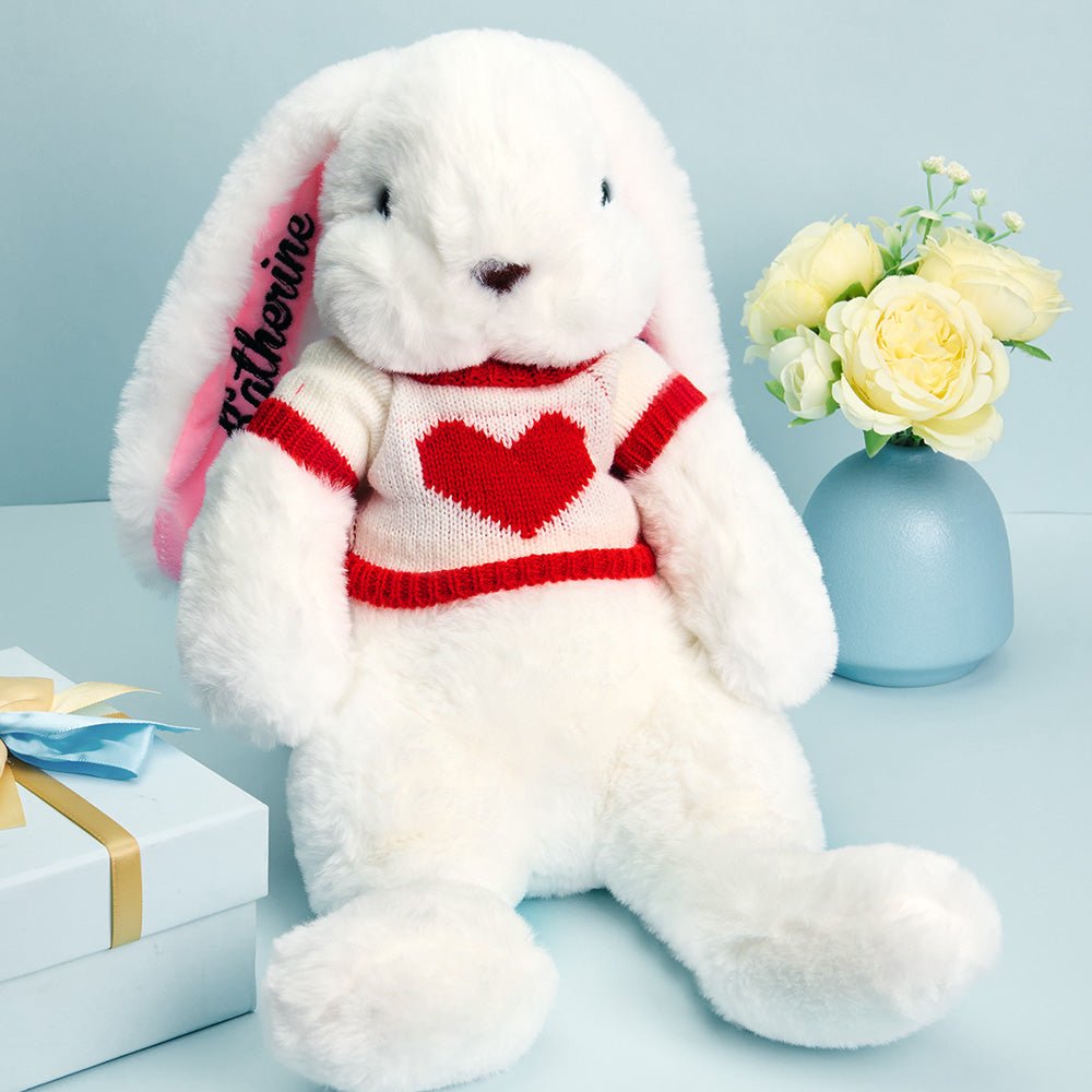 Personalized Name Plush Bunny – Custom Embroidered Ear Toy - De Krys