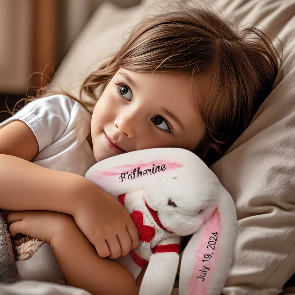 Personalized Name Plush Bunny – Custom Embroidered Ear Toy - De Krys
