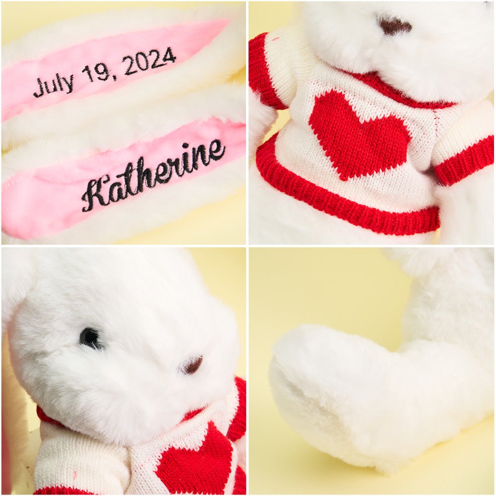 Personalized Name Plush Bunny – Custom Embroidered Ear Toy - De Krys