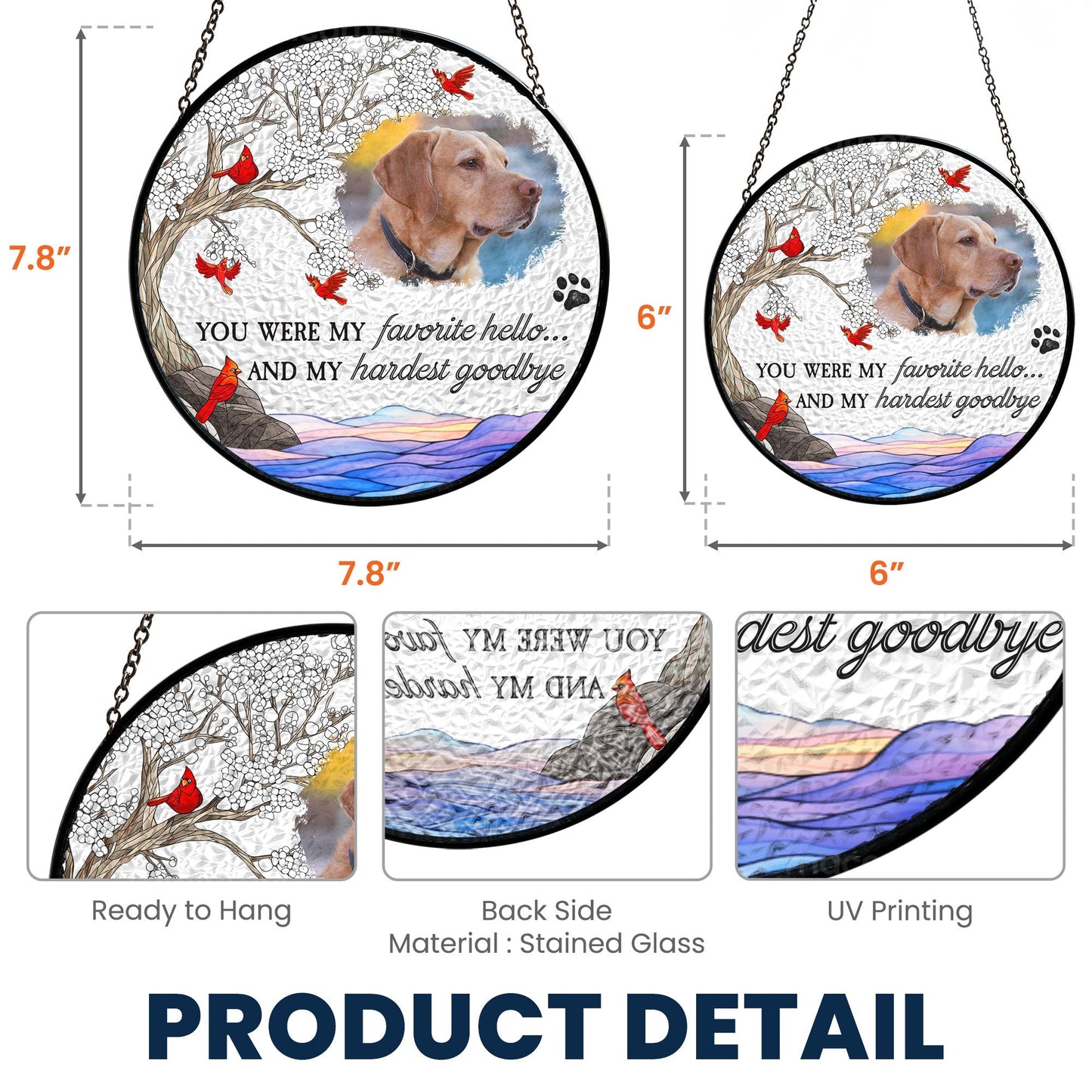 Custom pet remembrance gift with cardinal design and rainbow colors