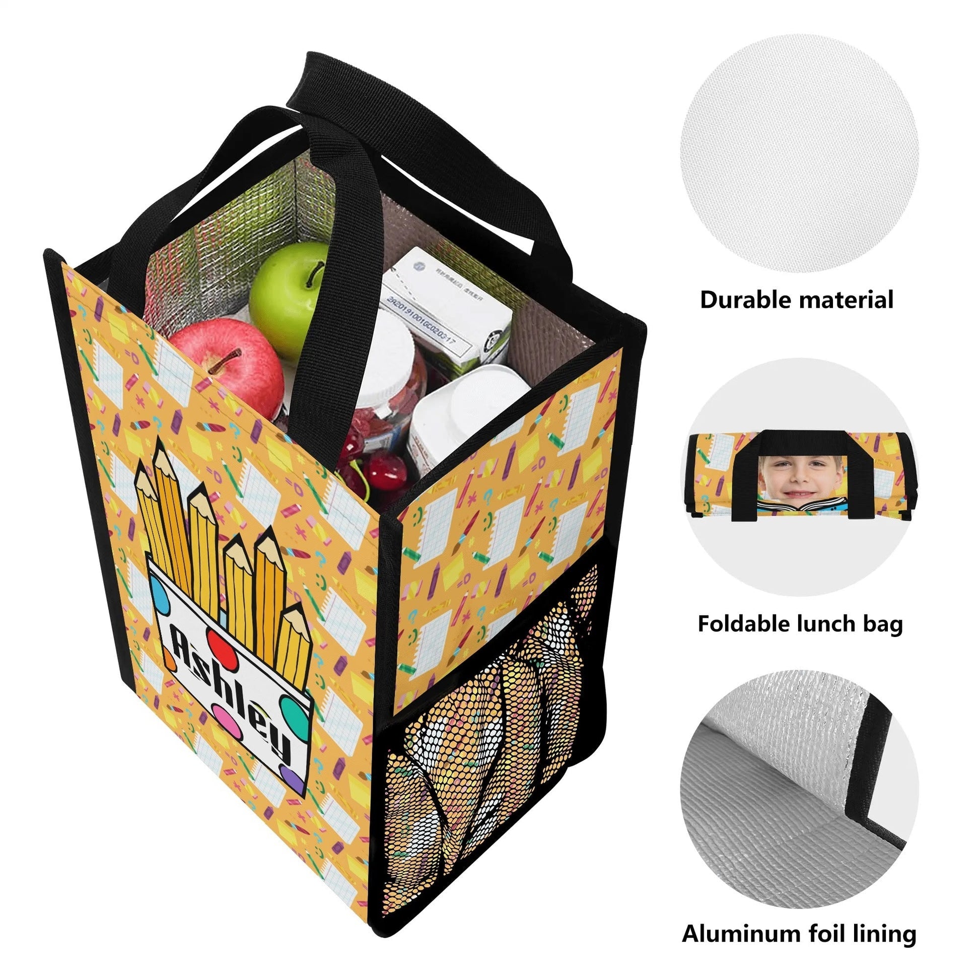 Kid’s personalized photo lunch bag for school — fun, durable, and unique for back-to-school meals.