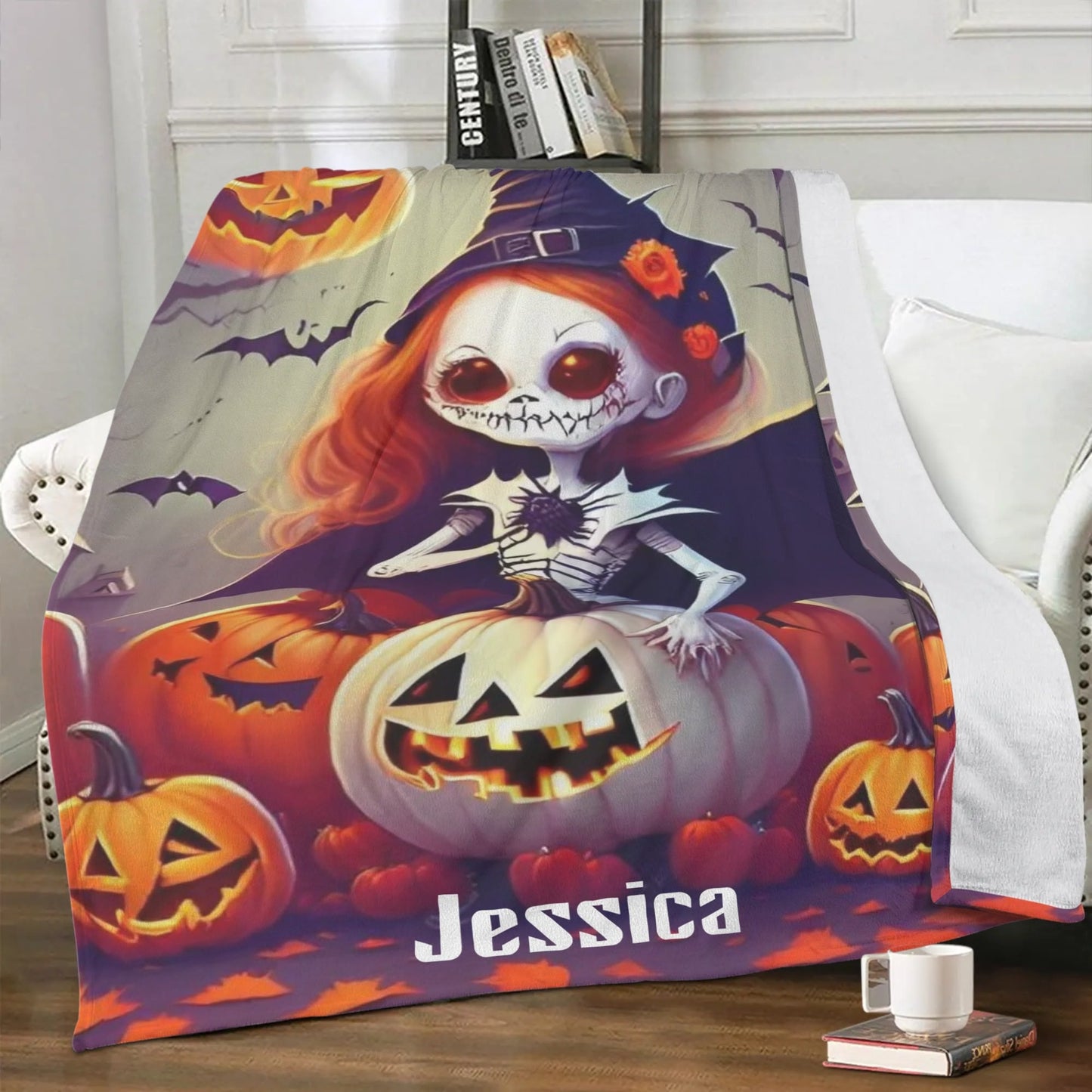 Personalized Spooky Girl Halloween Blanket – Name Gift - De Krys