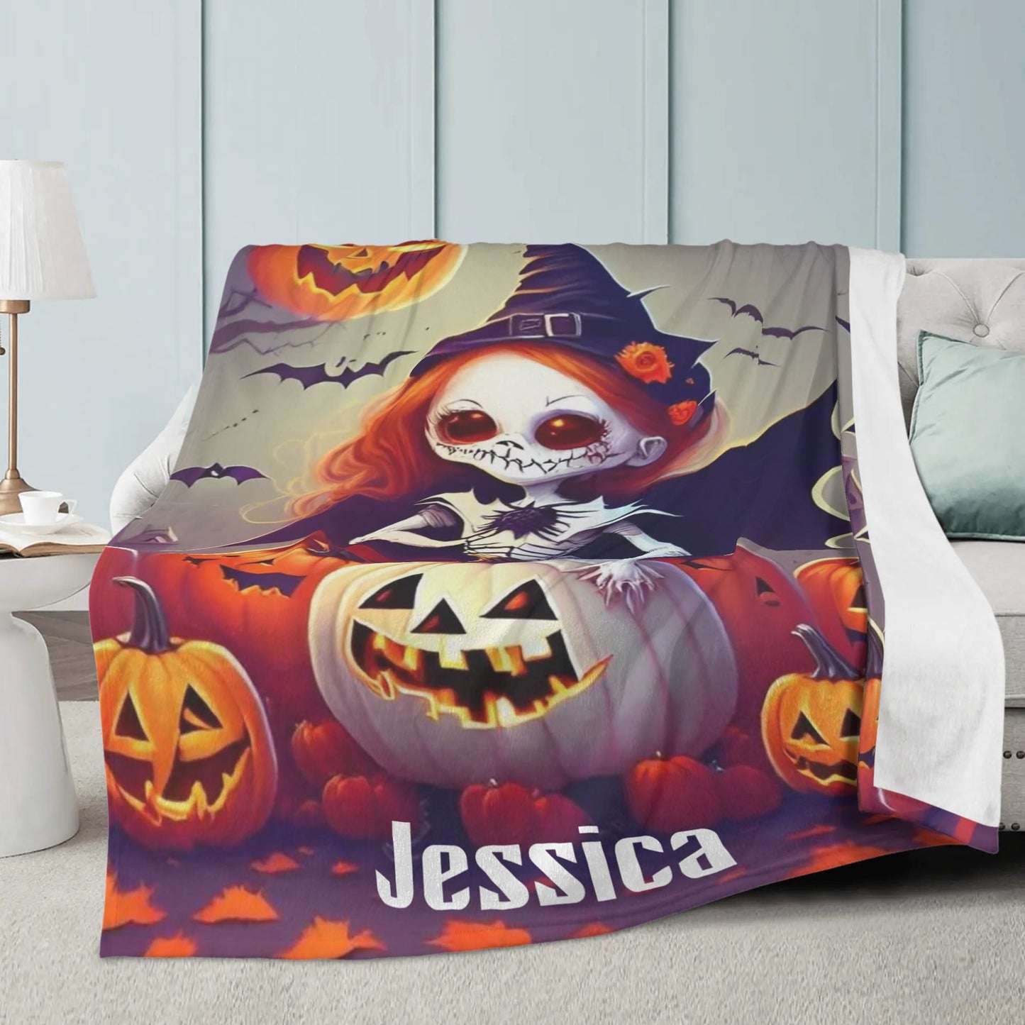 Personalized Spooky Girl Halloween Blanket – Name Gift - De Krys