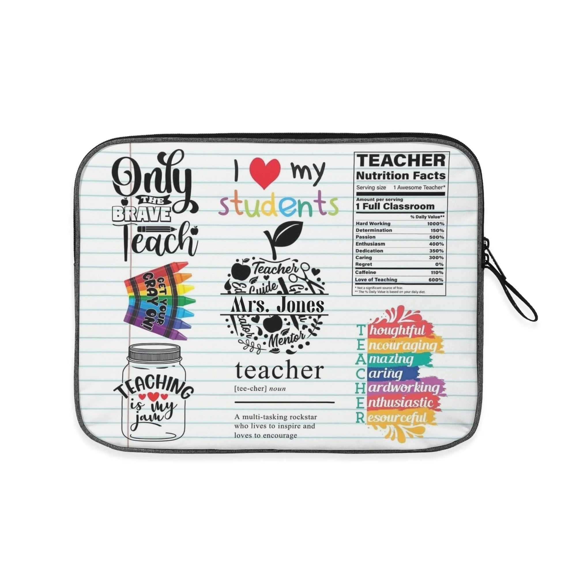 Personalized teacher laptop sleeve with inspirational quotes – custom name notebook design case