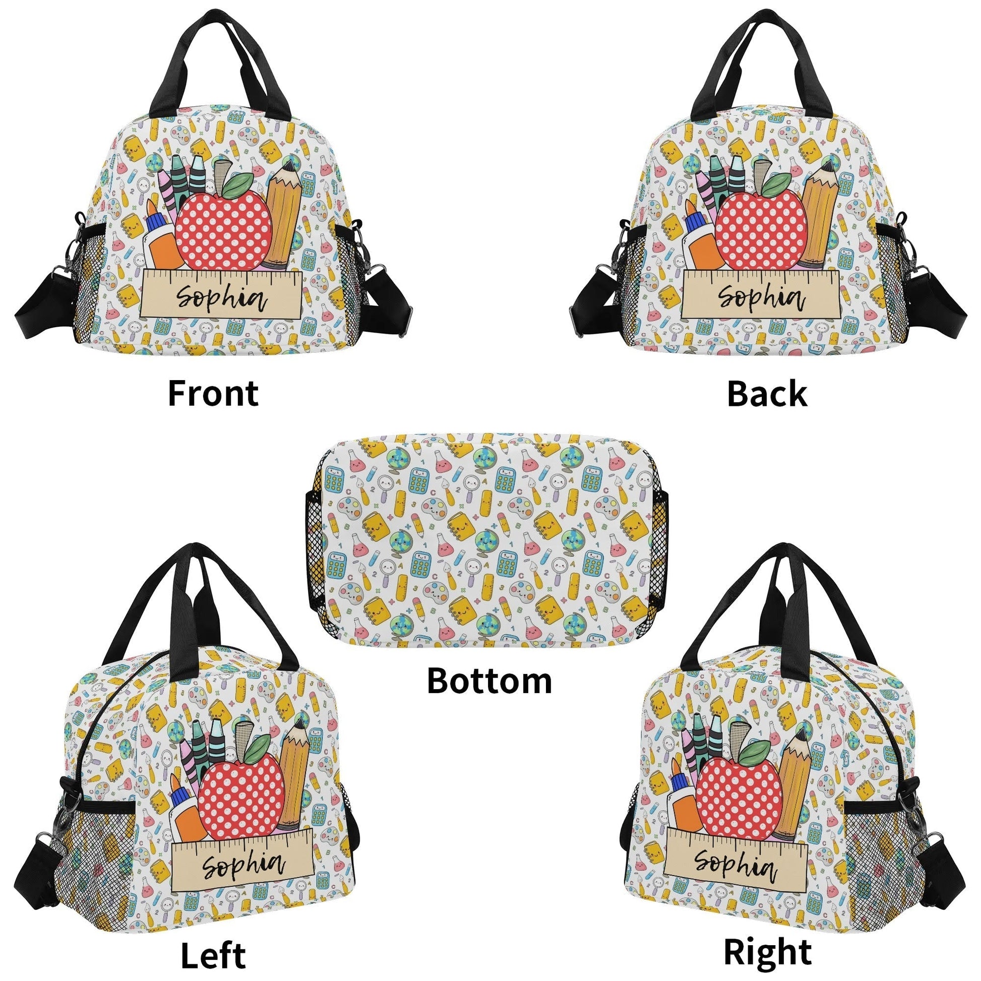 Personalized Teacher Lunch Bag – Custom Name School Supplies Tote - De Krys