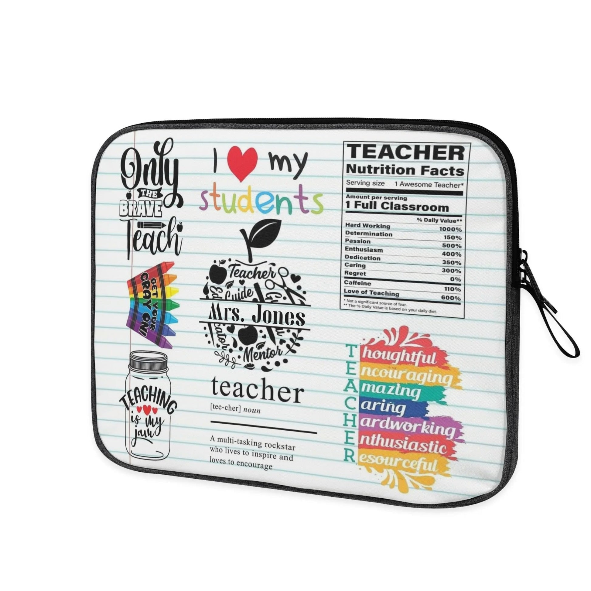 Custom teacher tablet/laptop sleeve with educational graphics and quotes – perfect gift for educators