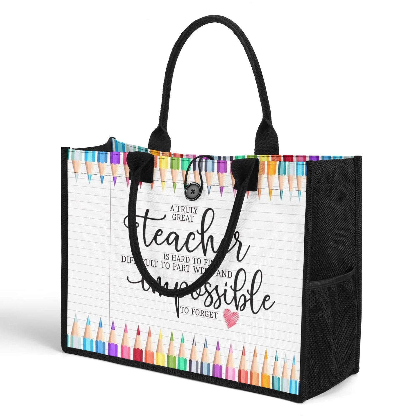 Personalized Teacher Tote Bag – Rainbow Pencil Design | Great Teacher Gift | Custom Quote Teacher Appreciation Bag - De Krys