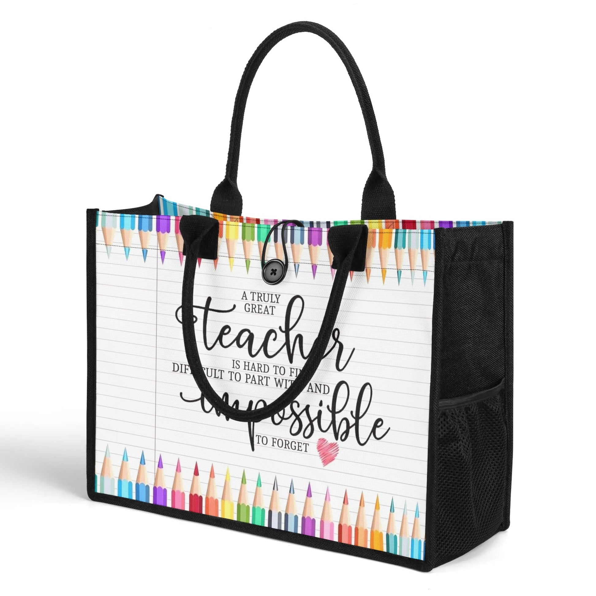 Personalized Teacher Tote Bag – Rainbow Pencil Design | Great Teacher Gift | Custom Quote Teacher Appreciation Bag - De Krys