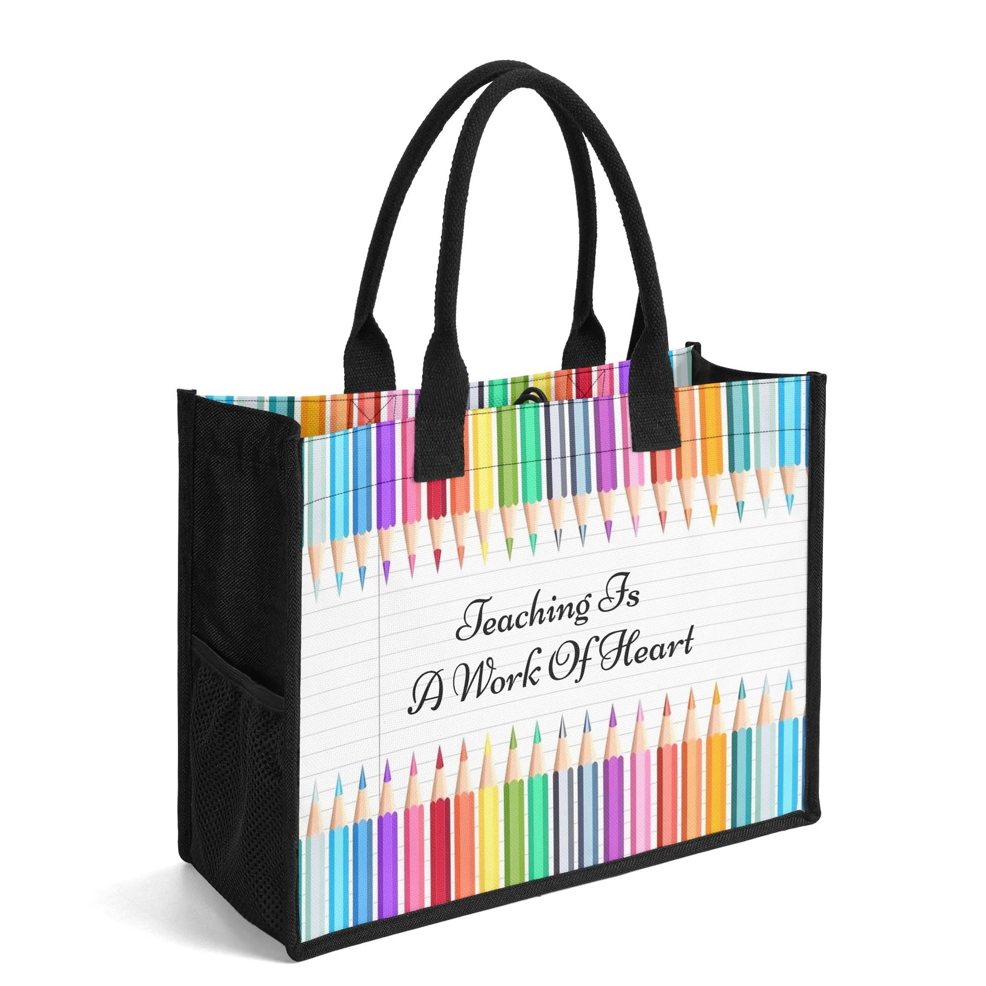 Personalized Teacher Tote Bag – Rainbow Pencil Design | Great Teacher Gift | Custom Quote Teacher Appreciation Bag - De Krys