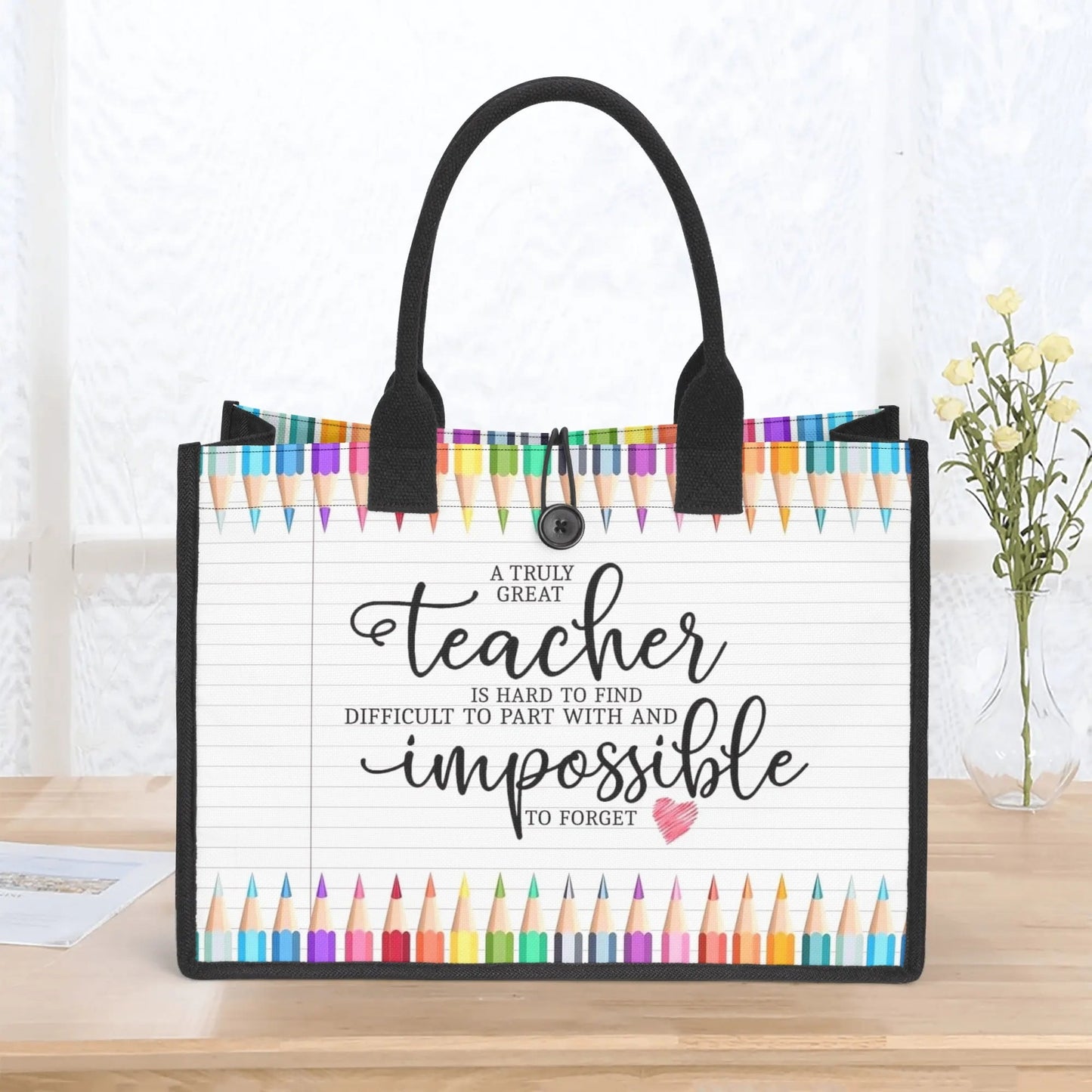Personalized Teacher Tote Bag – Rainbow Pencil Design | Great Teacher Gift | Custom Quote Teacher Appreciation Bag - De Krys