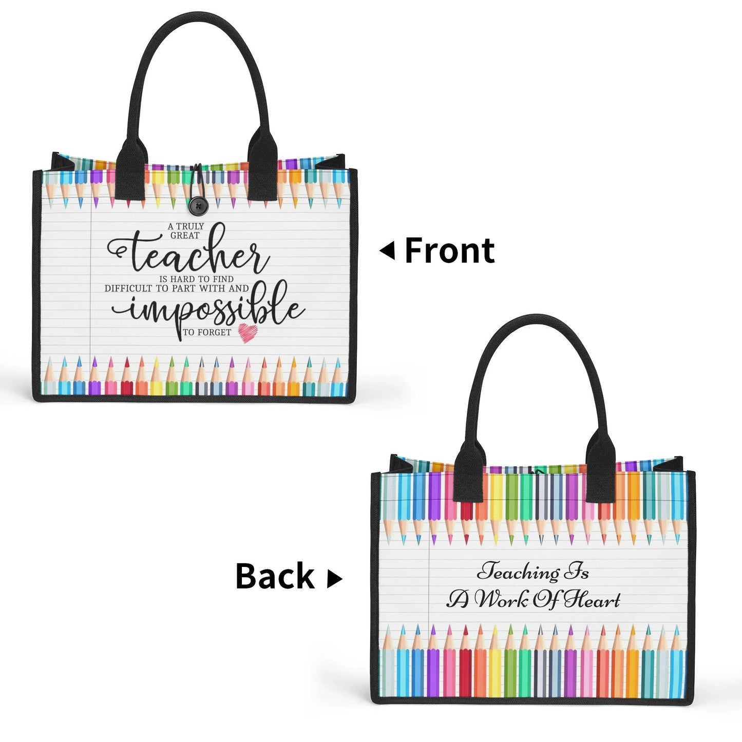 Personalized Teacher Tote Bag – Rainbow Pencil Design | Great Teacher Gift | Custom Quote Teacher Appreciation Bag - De Krys