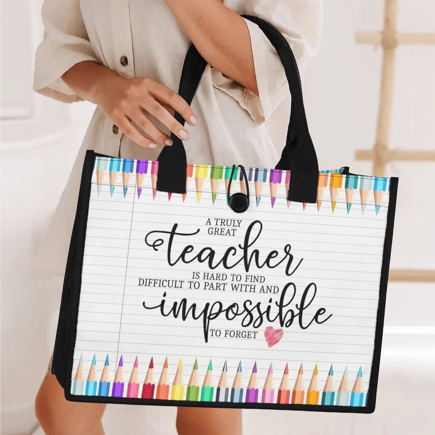 Personalized Teacher Tote Bag – Rainbow Pencil Design | Great Teacher Gift | Custom Quote Teacher Appreciation Bag - De Krys