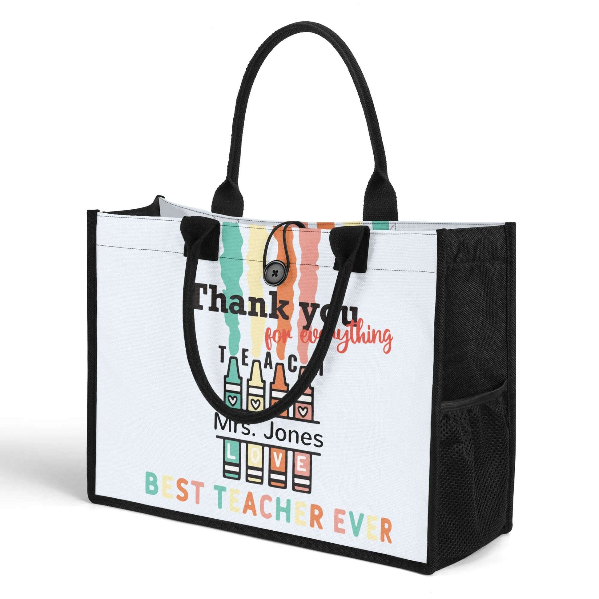 Personalized Teacher Tote Bag | Thank You Gift with Crayon Design - De Krys