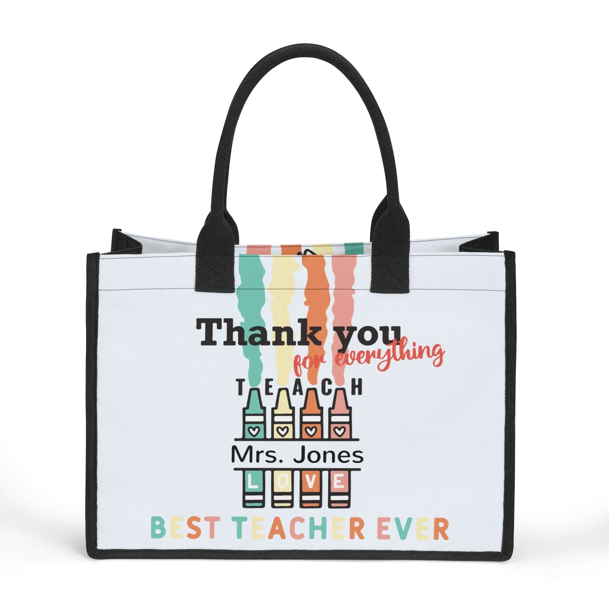 Personalized Teacher Tote Bag | Thank You Gift with Crayon Design - De Krys