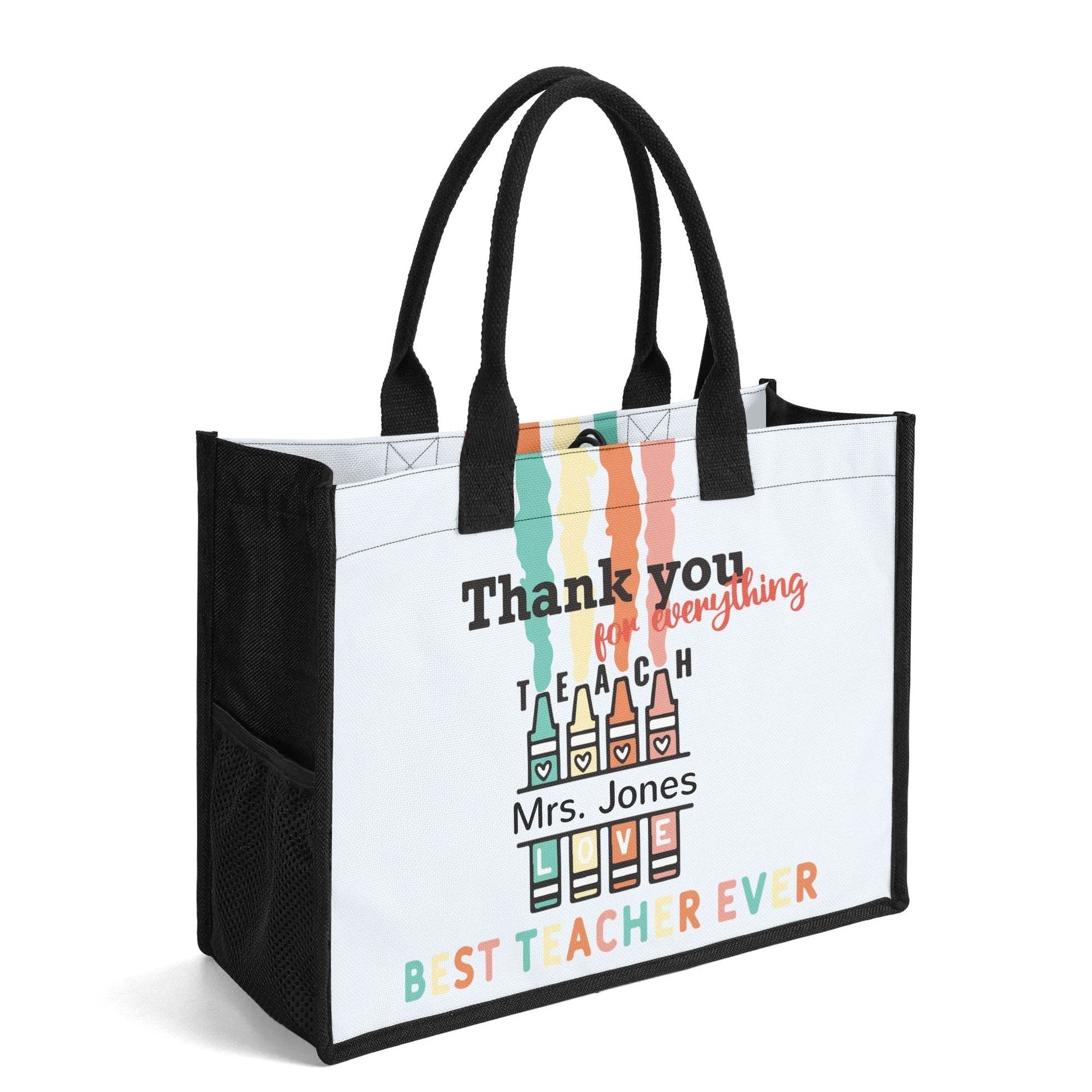 Personalized Teacher Tote Bag | Thank You Gift with Crayon Design - De Krys