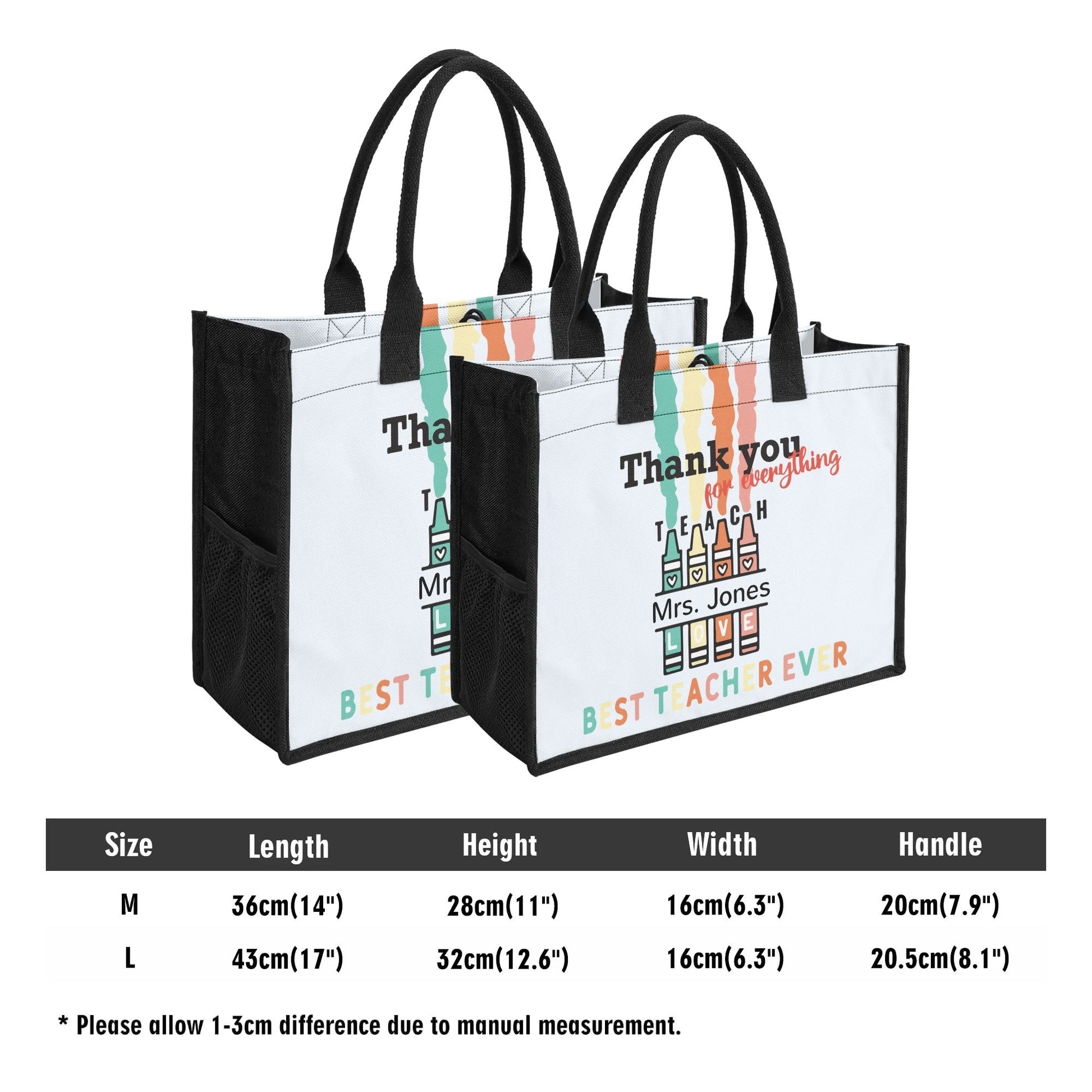 Personalized Teacher Tote Bag | Thank You Gift with Crayon Design - De Krys
