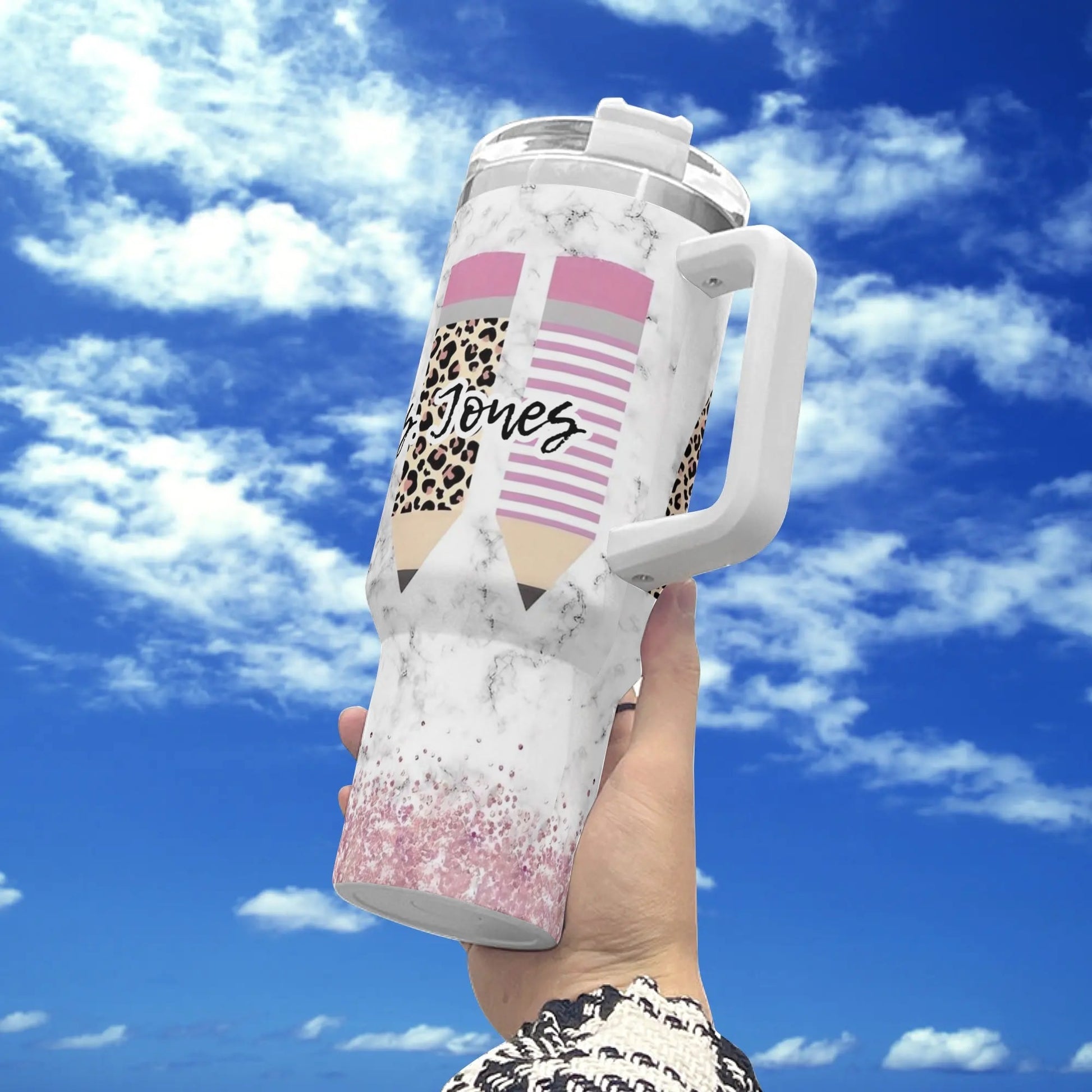 Personalized Teacher Tumbler – Leopard & Pencil Mug 🐆✏️ - De Krys