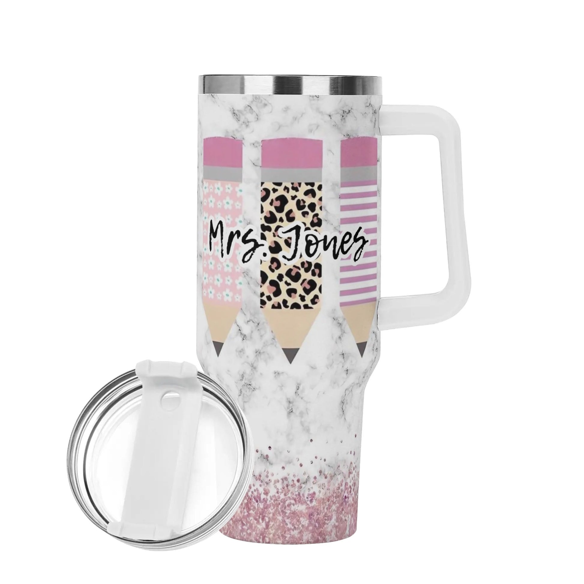 Personalized Teacher Tumbler – Leopard & Pencil Mug 🐆✏️ - De Krys