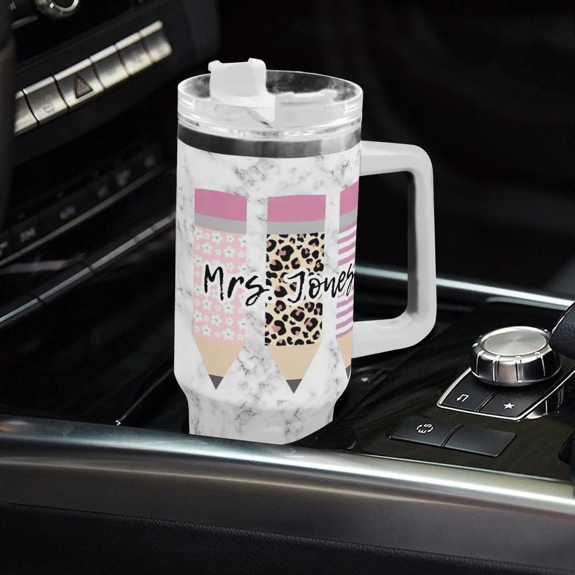 Personalized Teacher Tumbler – Leopard & Pencil Mug 🐆✏️ - De Krys