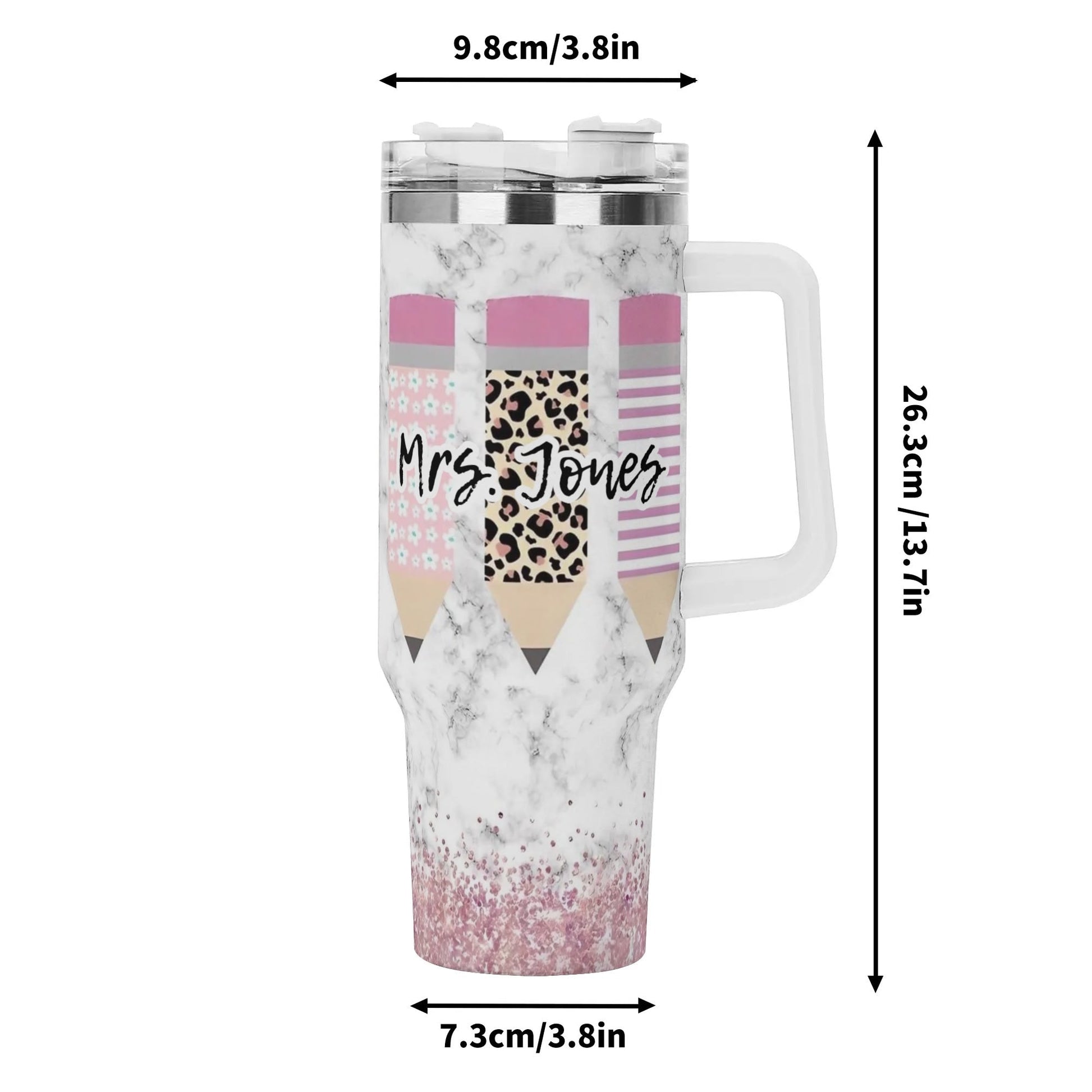 Personalized Teacher Tumbler – Leopard & Pencil Mug 🐆✏️ - De Krys