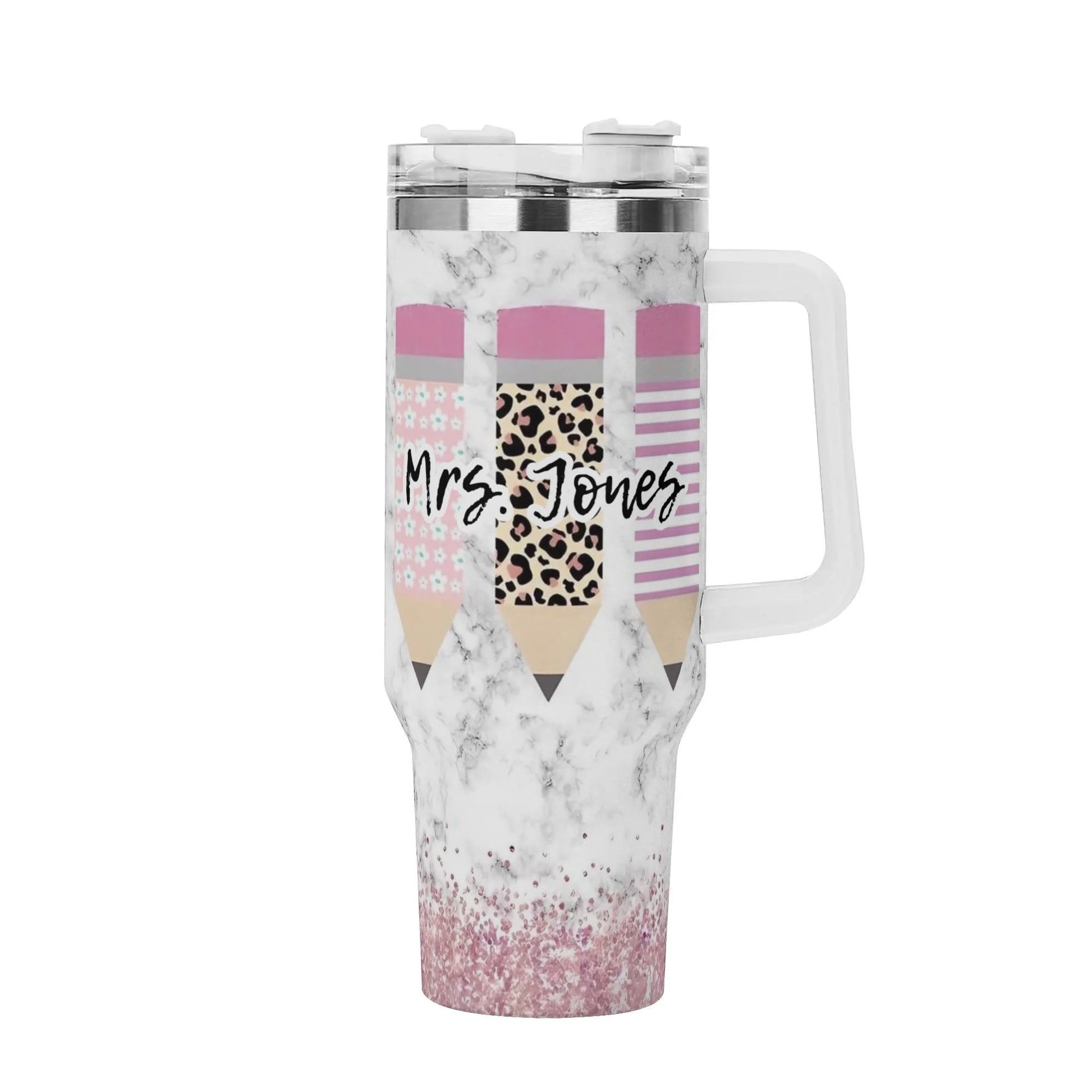 Personalized Teacher Tumbler – Leopard & Pencil Mug 🐆✏️ - De Krys