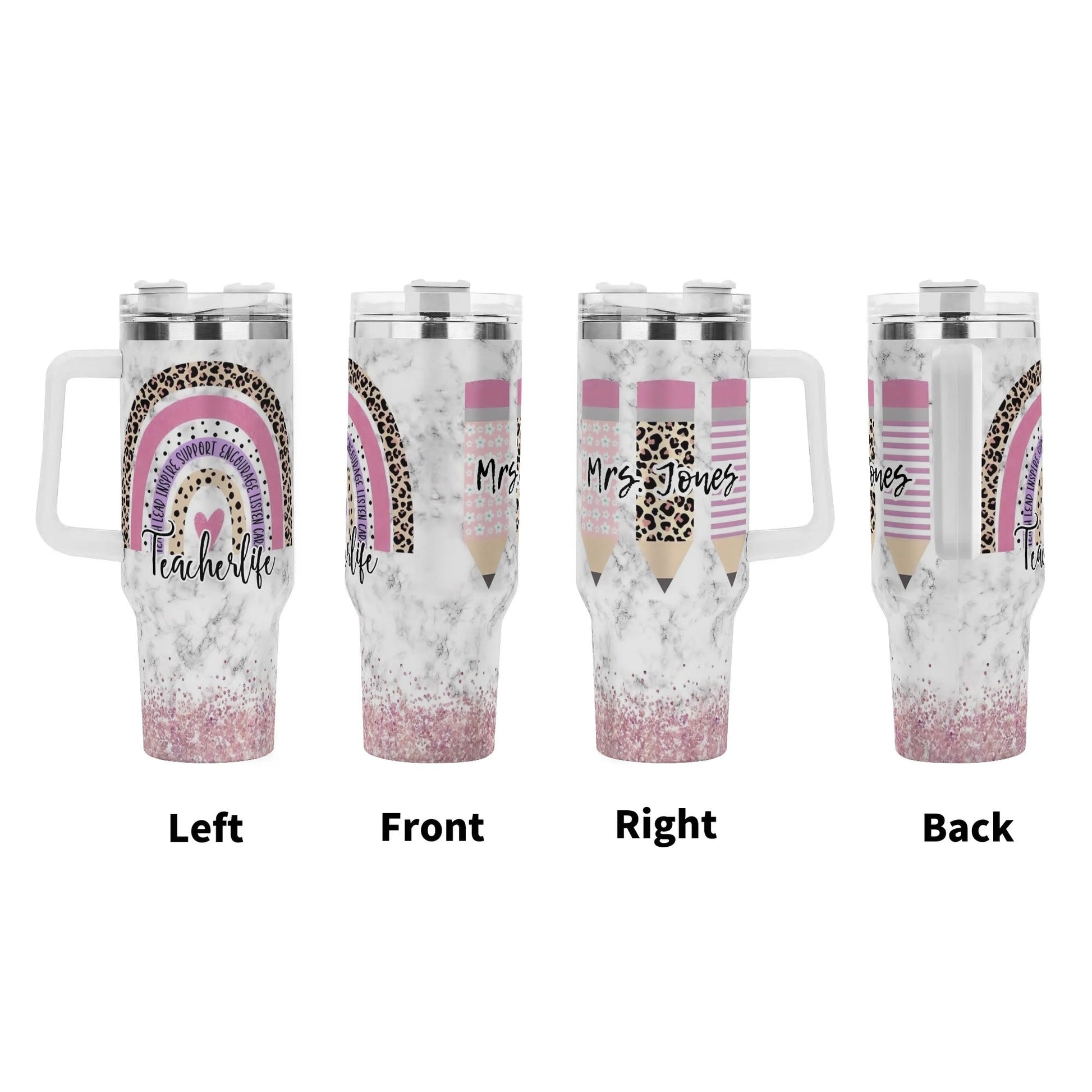 Personalized Teacher Tumbler – Leopard & Pencil Mug 🐆✏️ - De Krys