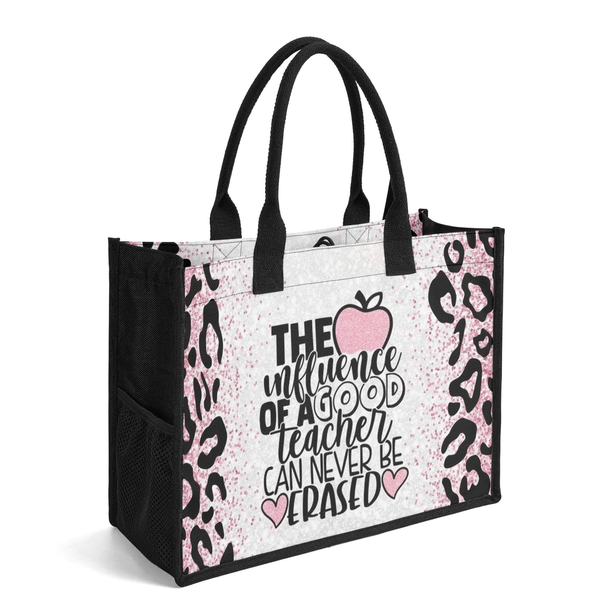 Pink Leopard Teacher Tote Bag with Custom Name | Personalized Pencil Design Gift - De Krys