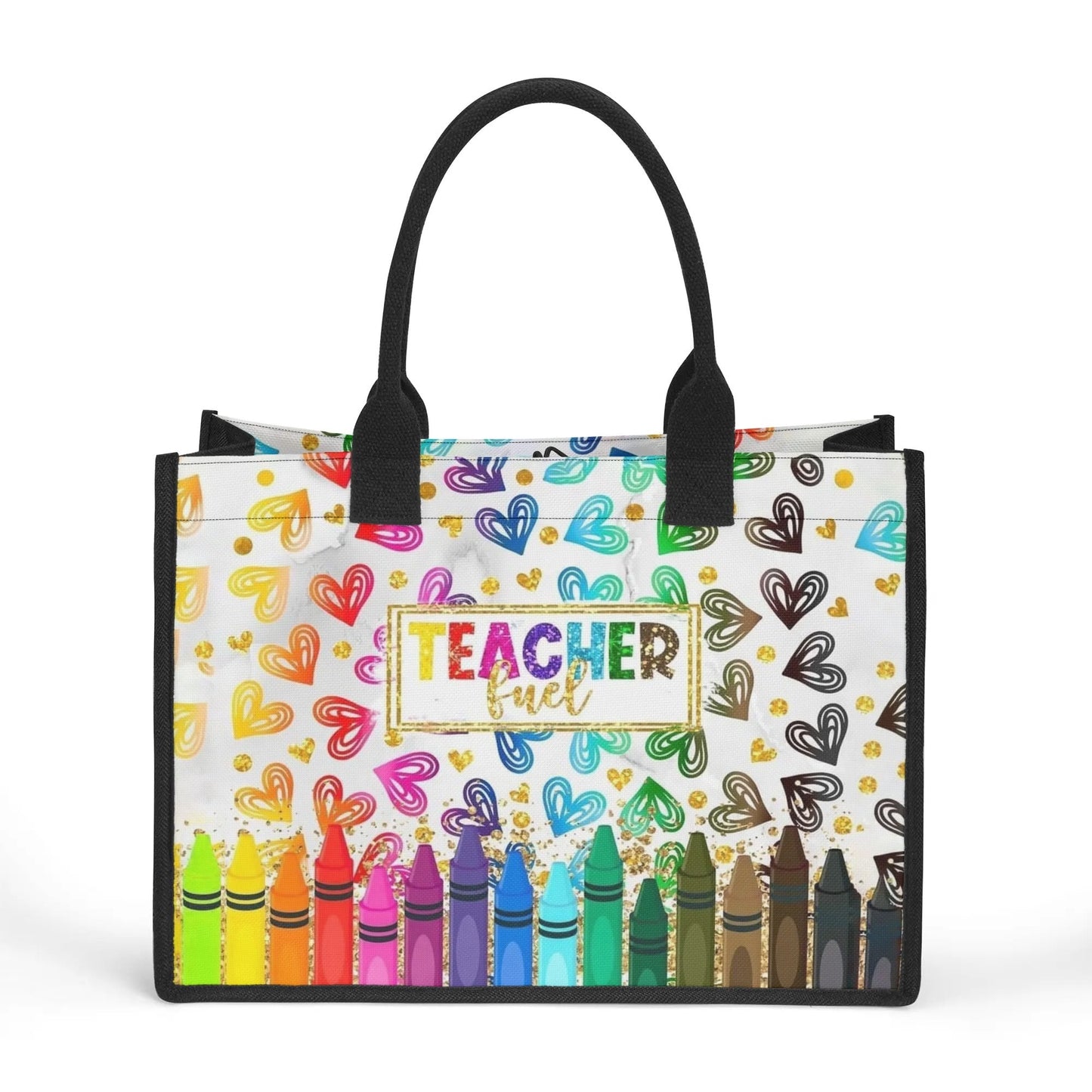 Rainbow Crayon Personalized Teacher Tote Bag | Heart & Glitter Gift - De Krys