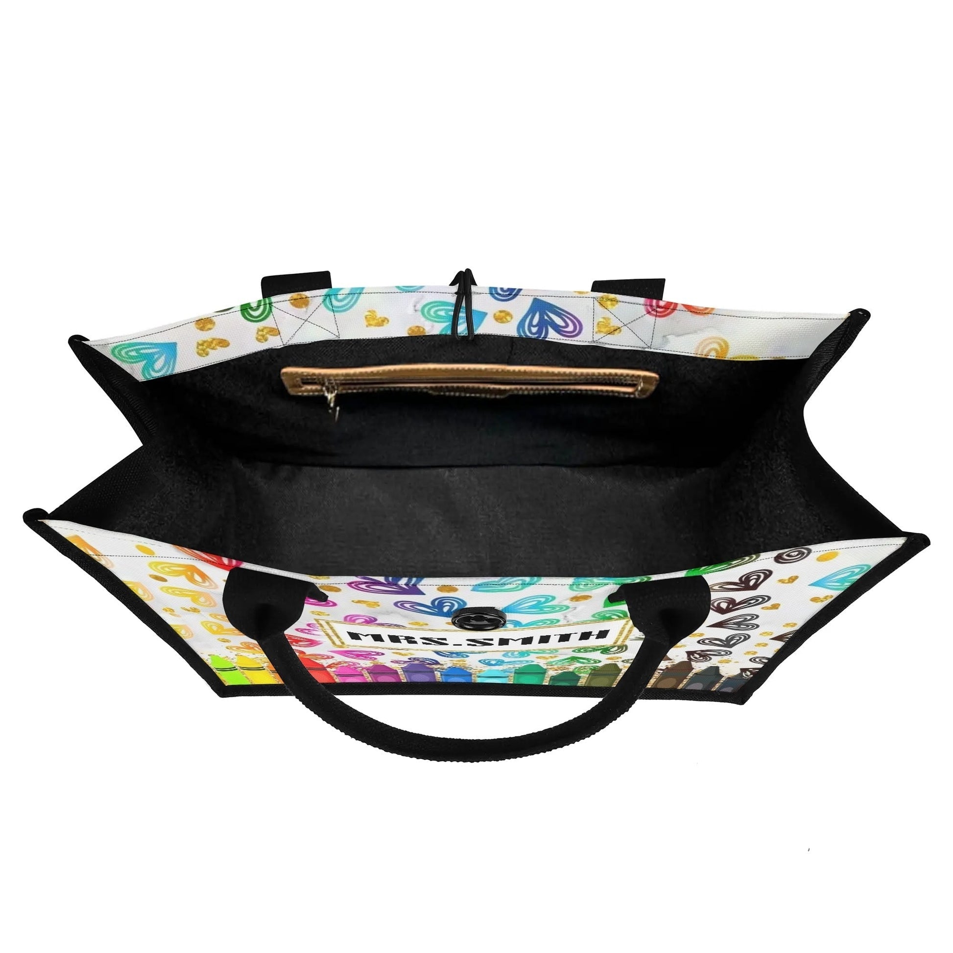 Rainbow Crayon Personalized Teacher Tote Bag | Heart & Glitter Gift - De Krys