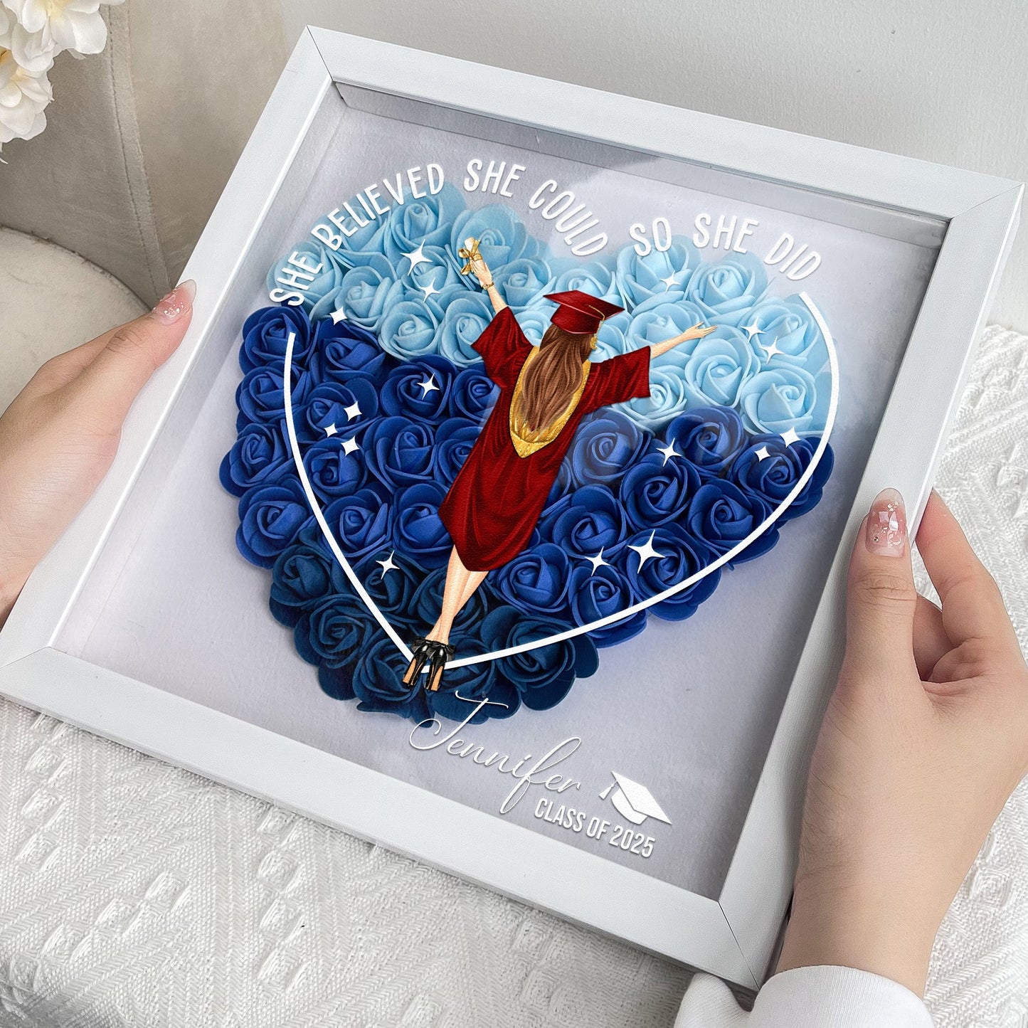 Custom graduation gift with name and cap gown art