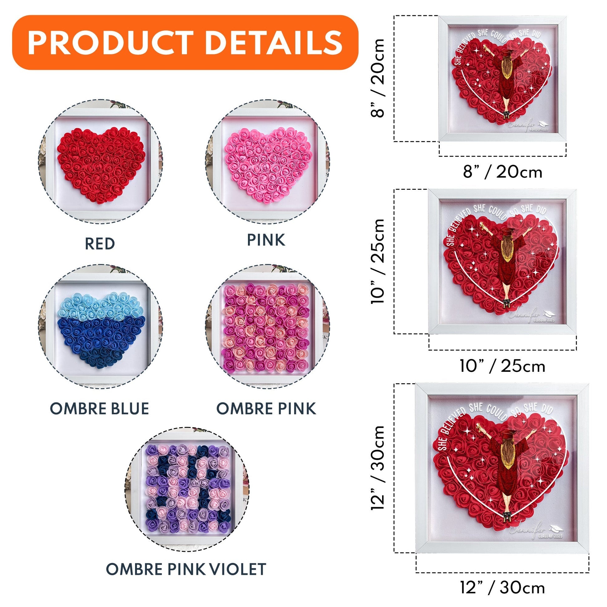 “So She Did” Graduation Shadow Box – Custom Flower Frame Gift - De Krys