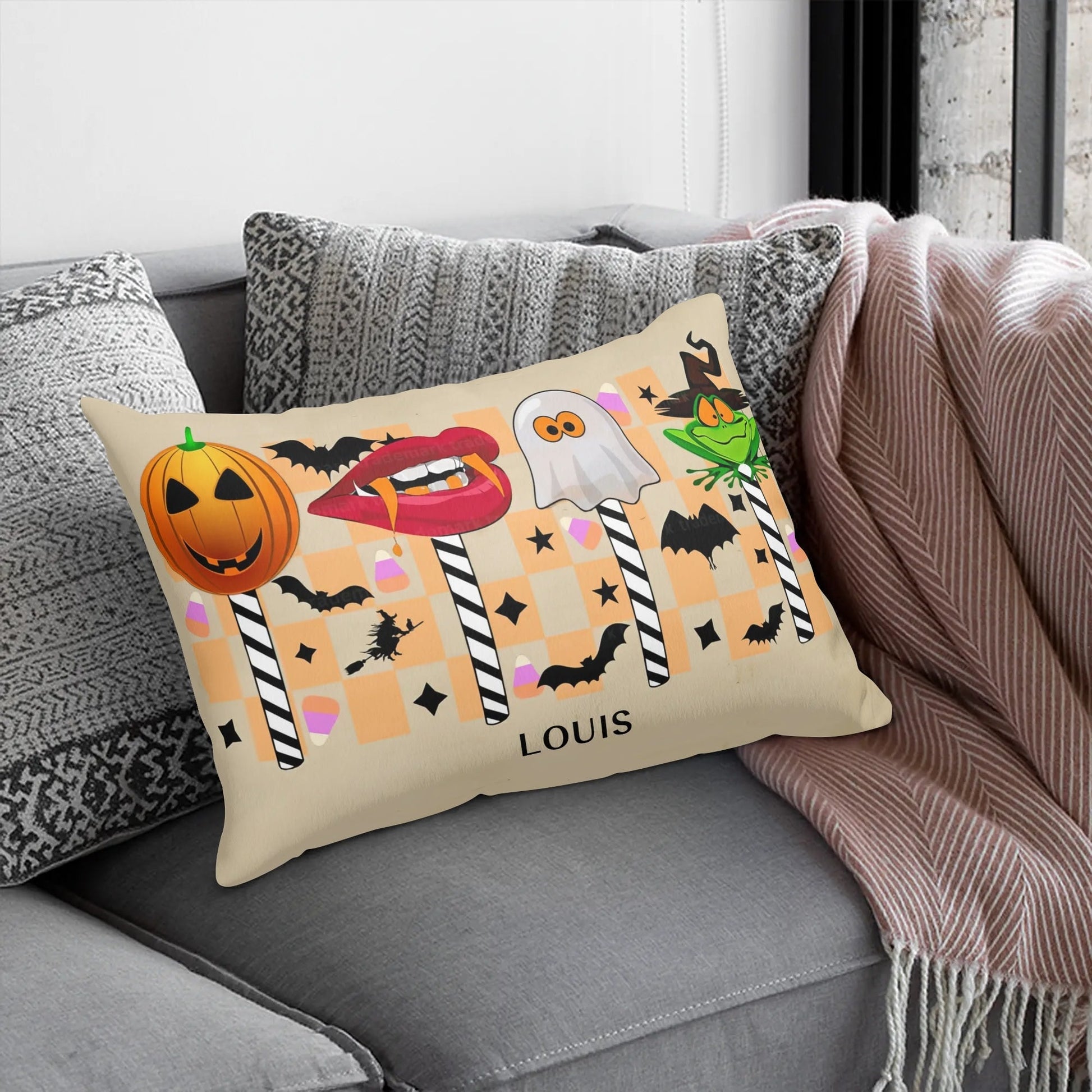 Spooky Chic Halloween Pillow Cover โ Rectangular 30x20โ Decor with Ghosts, Bats & Witches - De Krys