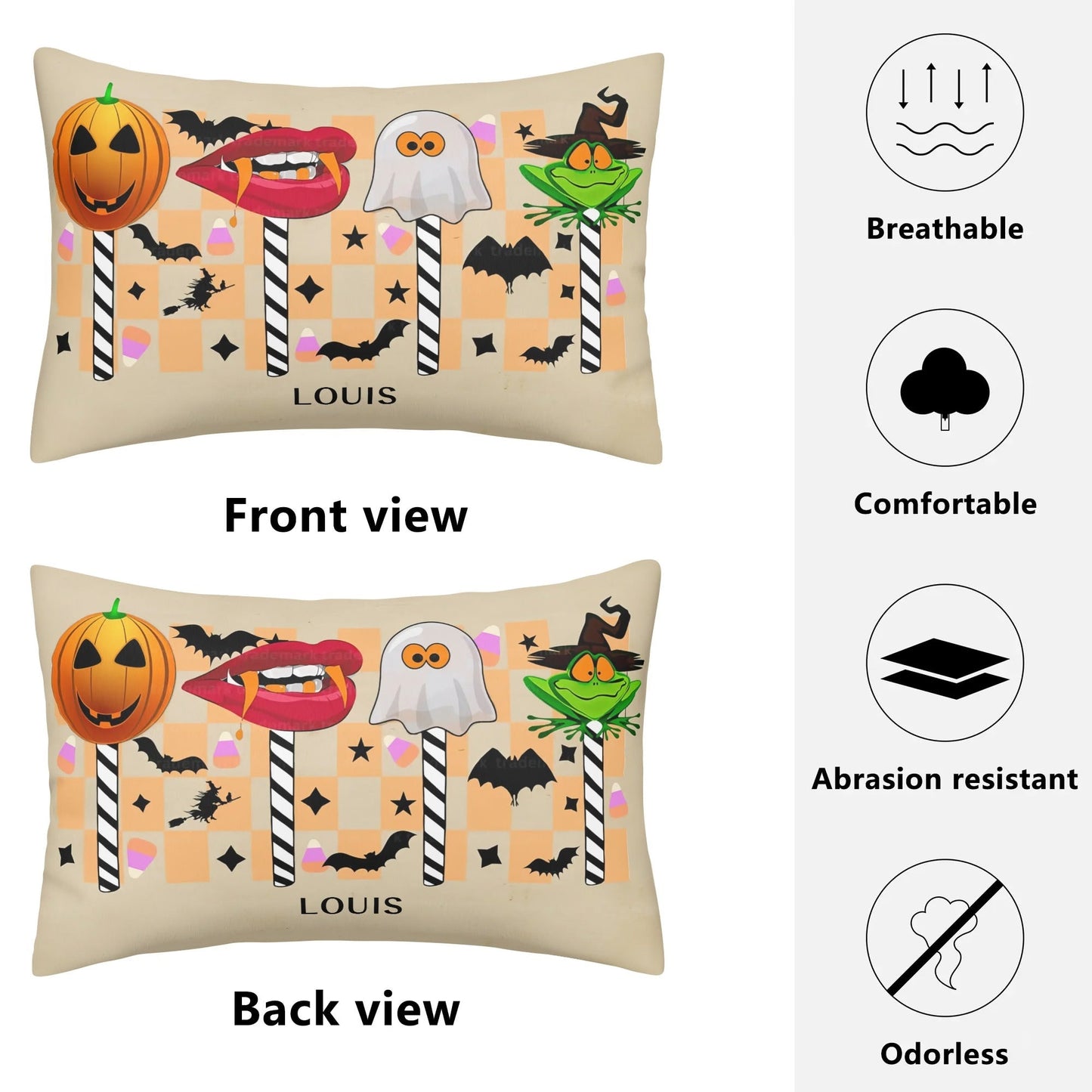 Spooky Chic Halloween Pillow Cover – Rectangular 30x20” Decor with Ghosts, Bats & Witches - De Krys