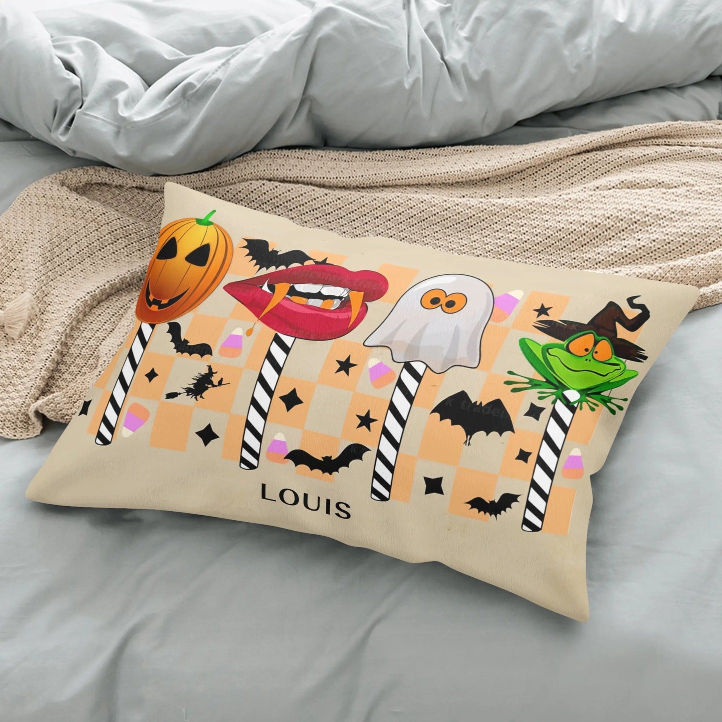 Spooky Chic Halloween Pillow Cover – Rectangular 30x20” Decor with Ghosts, Bats & Witches - De Krys